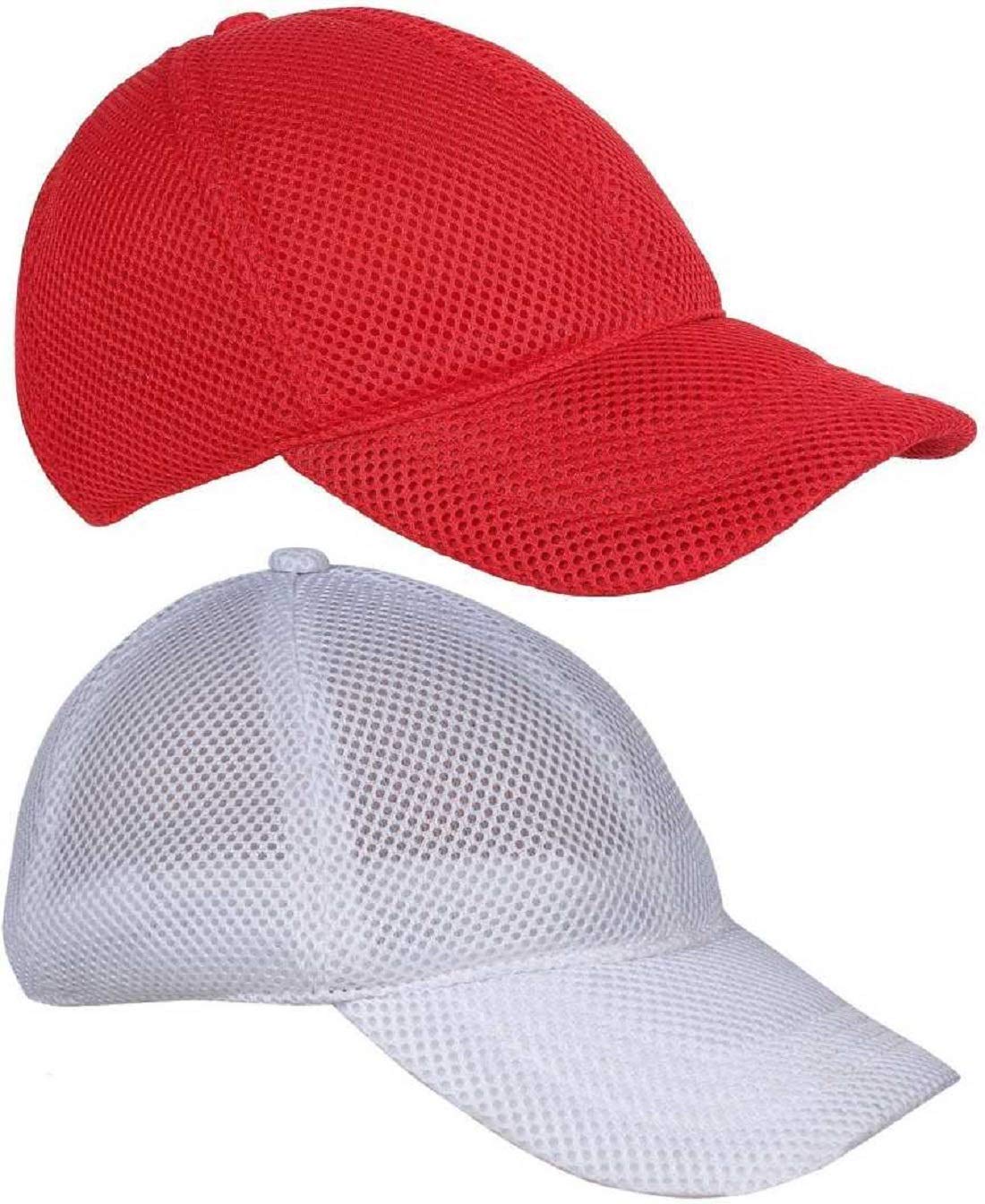 Fashmade White And Red Full Mesh/Net Cap Combo For Boys/Men And Women/Girls(Pack Of 2 Caps)