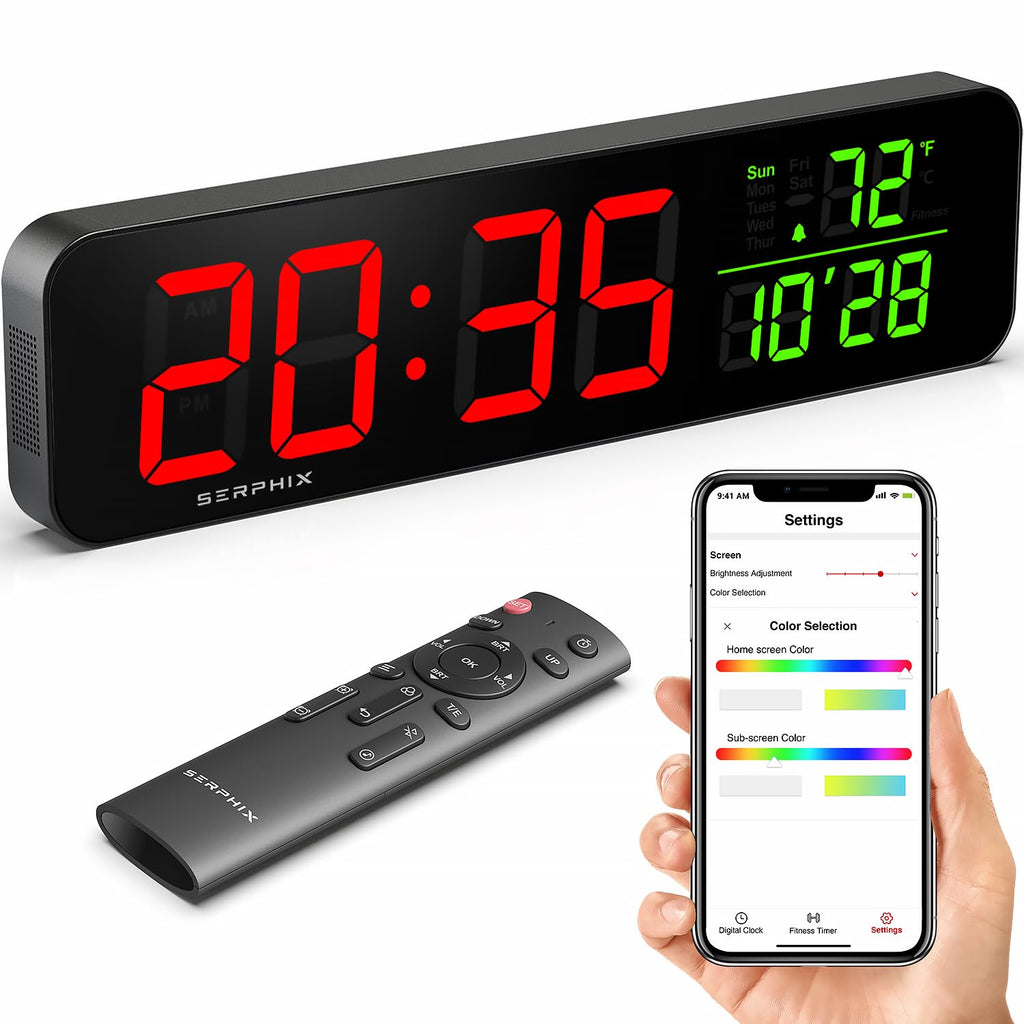 15.2 Gym Timer, App & Remote Control, Customizable Led Colors, Temperature, Date, Workout Interval Timer Stopwatch Countdown Lar