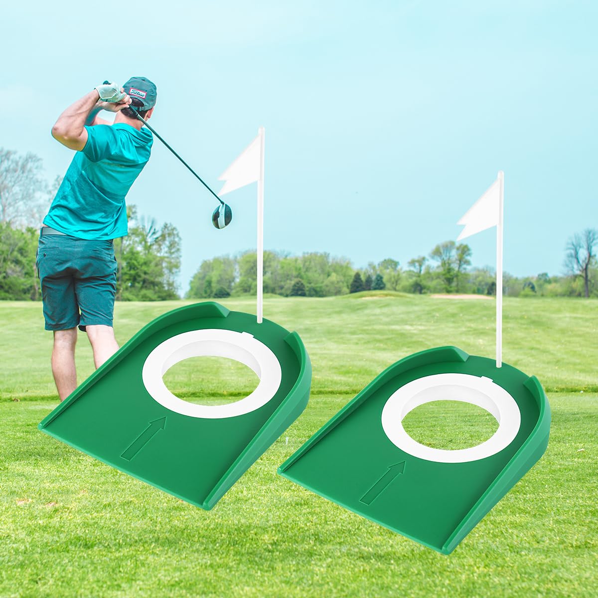 2 Pack Golf Putting Cup With Flag Indoor Golf Putting Hole Golf Hole Training Aids