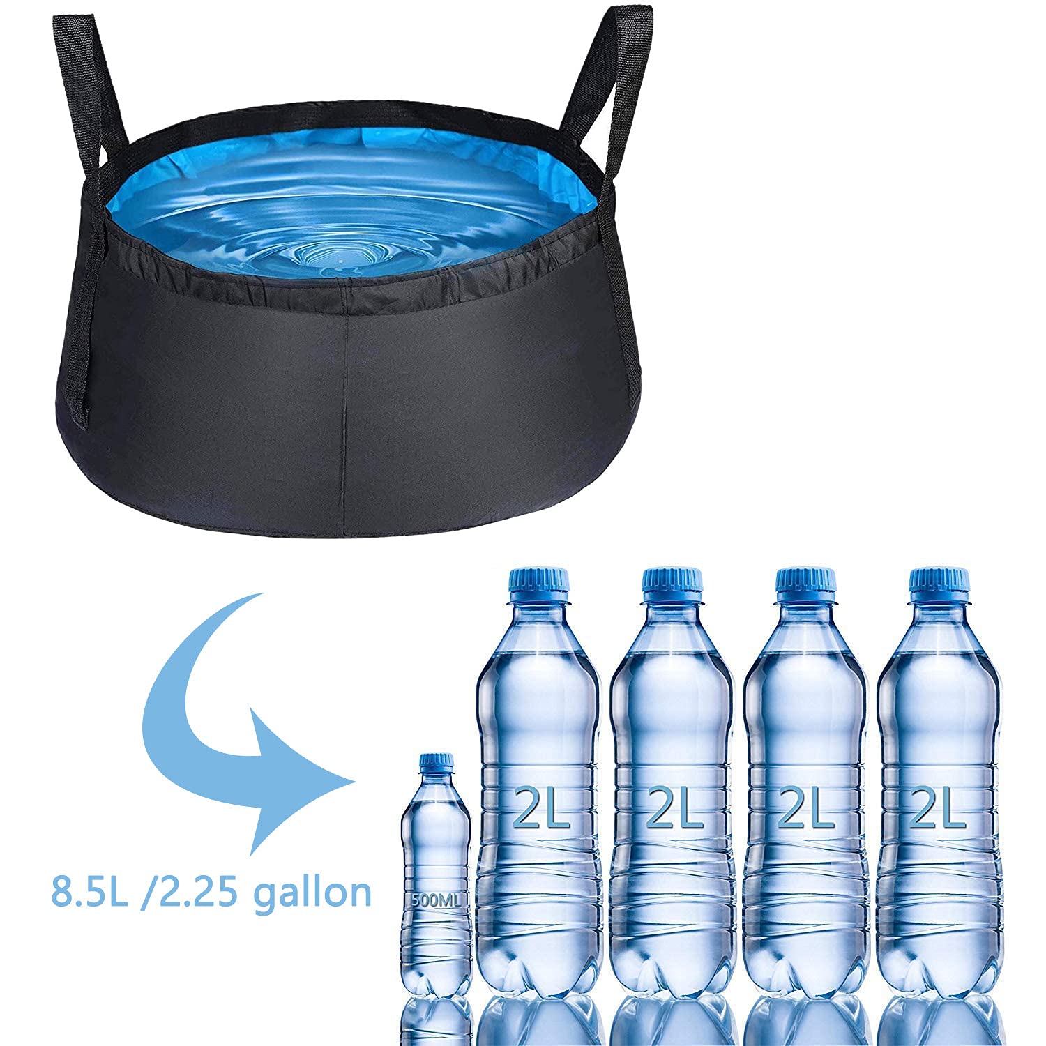 2 Pack Collapsible Bucket With Handle 2 Gallon Portable Camping Wash Basin Folding Water Container For Fishing Beach (Red+Blue)
