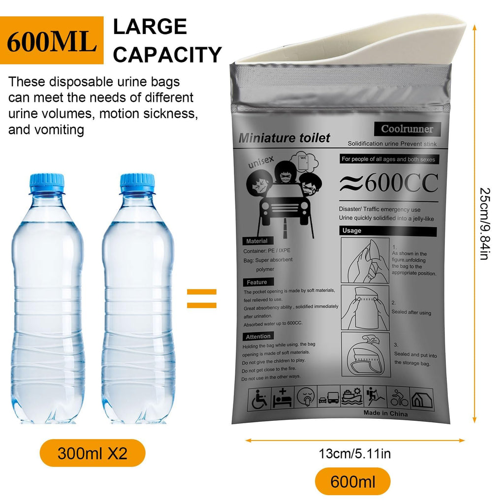 Coolrunner Disposable Urine Bags, 50 Pack Camping Pee Bags For Men Women, Disposable Urinals Vomit Bags For Travel Urinal Toilet