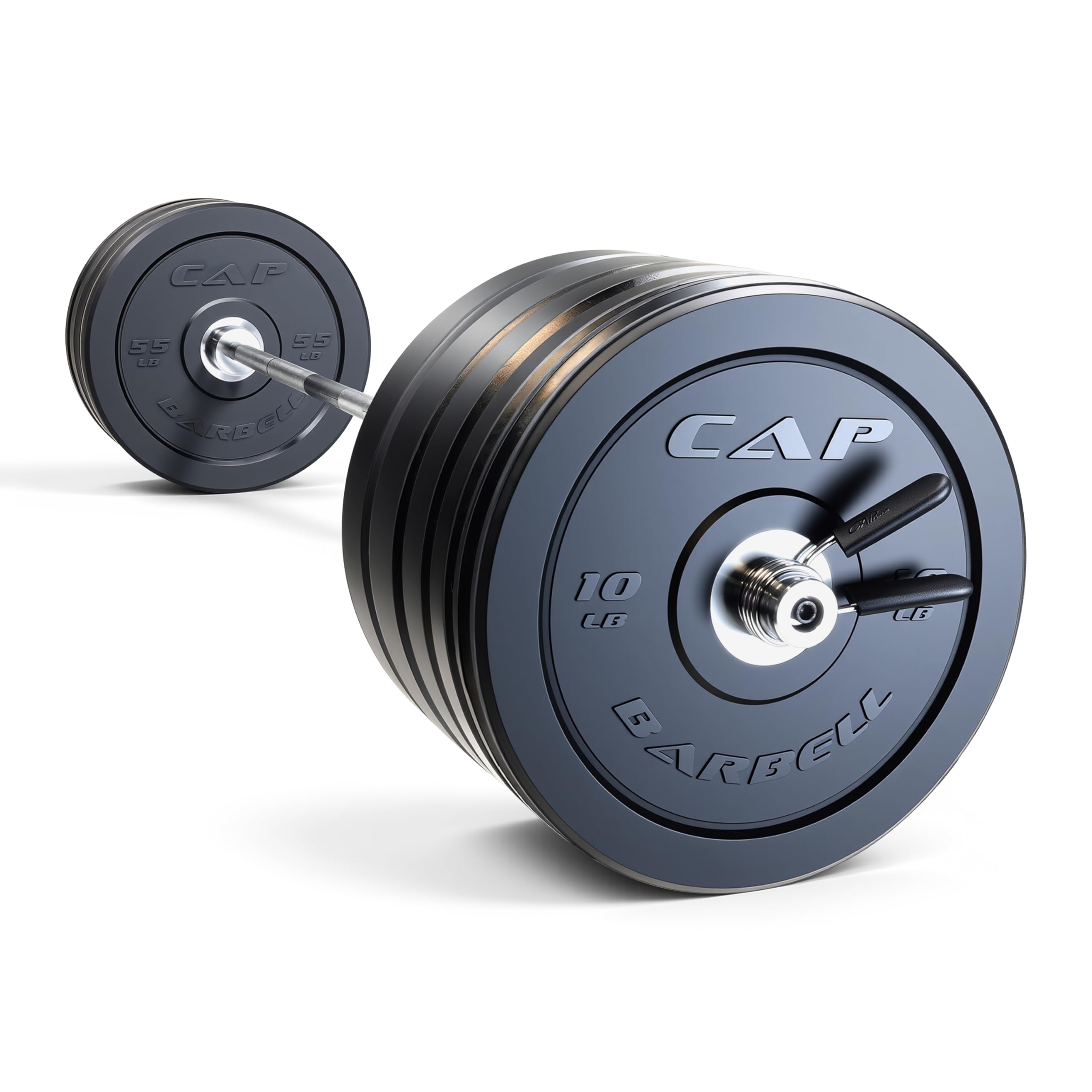 CAP Barbell 370 lb PRO Olympic Weight Set with 7ft Chrome Barbell & Black Bumper Plates