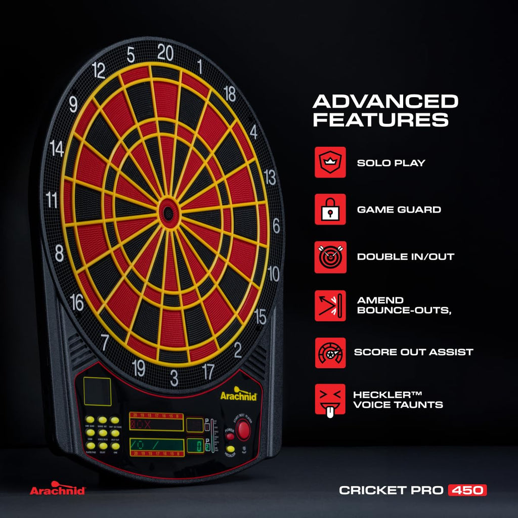 Arachnid CricketPro 450 Electronic Dartboard - 15.5    Regulation Size - 31 Games & 178 Variations - Multi-Color LED Display - A