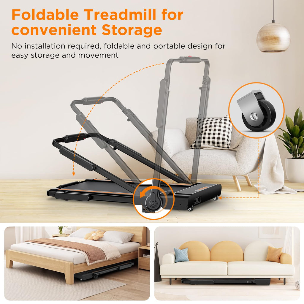 Walking Pad With 12% Incline, Under Desk Walking Pad Treadmill With Handle Bar & Removable Desk Workstation, 3 In 1 3.5Hp Foldab