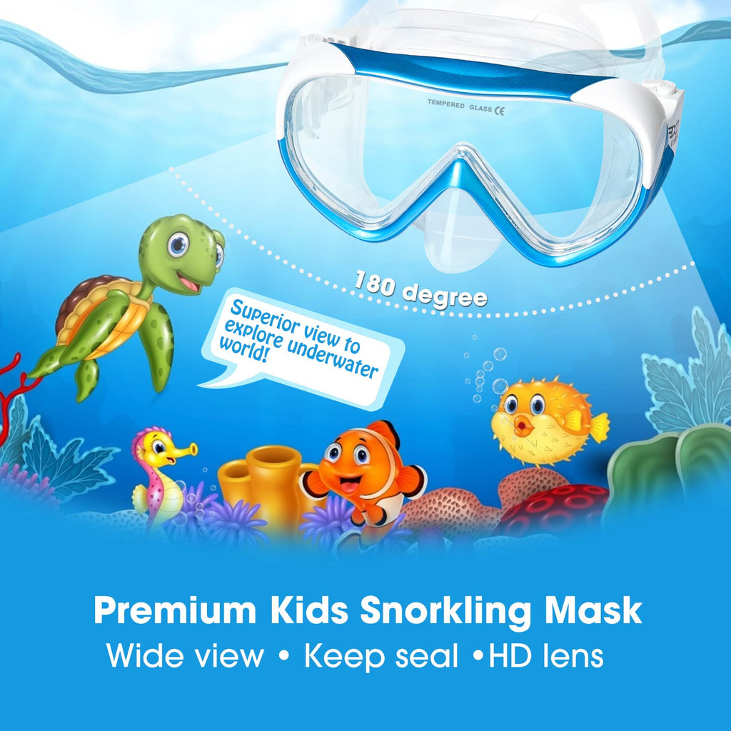 Kids Snorkel Swim Mask, Child Diving Mask Anti-Fog Swim Goggles With Nose Cover For Snorkeling Diving Swimming (Blue)