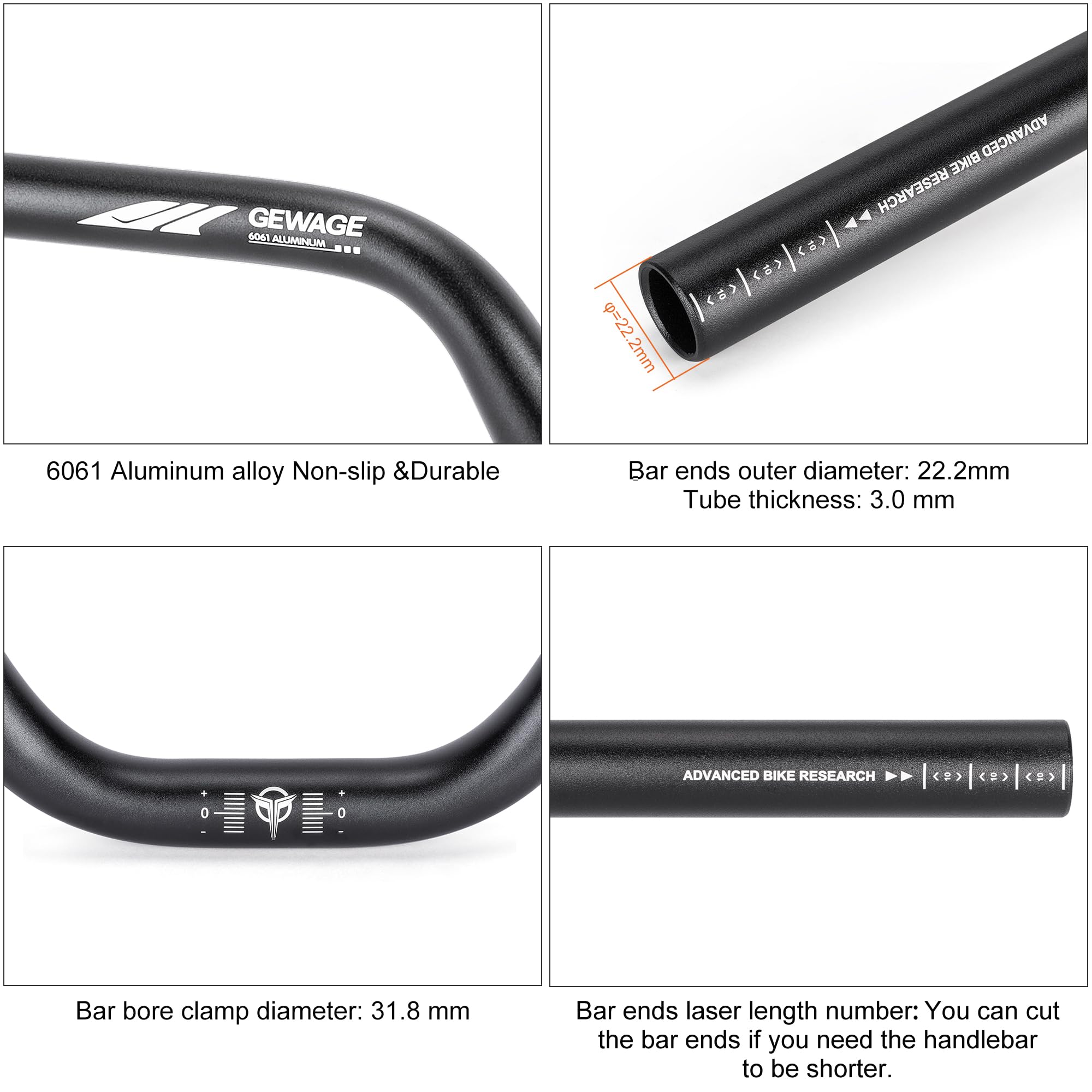 31.8 Bike Handlebar - 25Mm, 55Mm, 70Mm, 90Mm,120Mm Riser Handlebar - 780Mm Aluminium Alloy Mountain Bike Bicycle Handlebars (31.