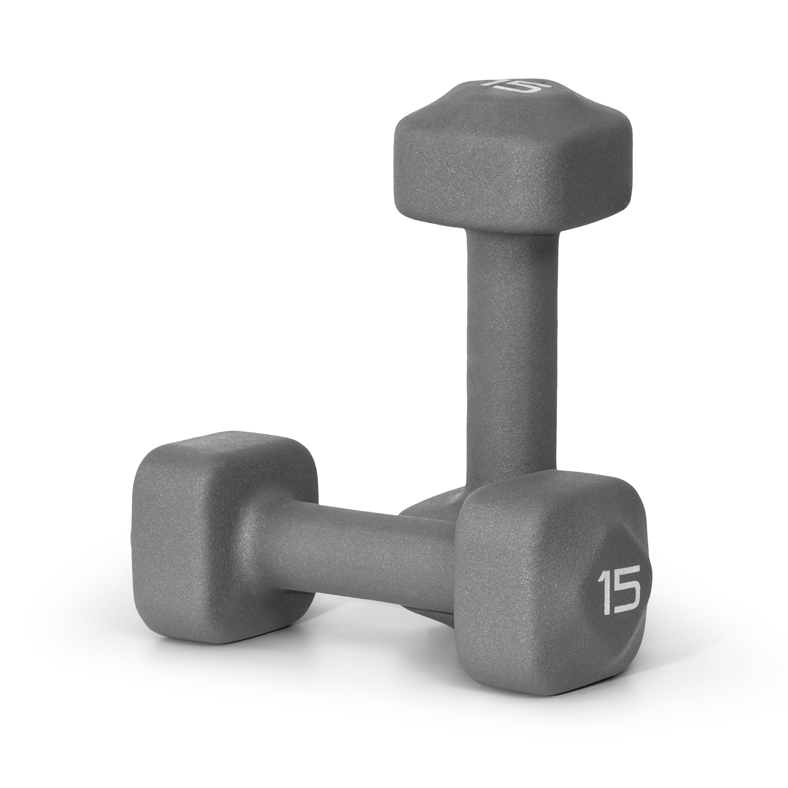 Tone Fitness 15 lb Neoprene Dumbbell Pair for Home Workouts - Non-Slip Design - Gray