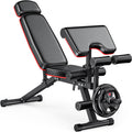 XDDIAS Workout Bench, Weight Bench with Leg Extension and Leg Curl, Preacher Curl Bench with Extended Headrest, Adjustable Incli
