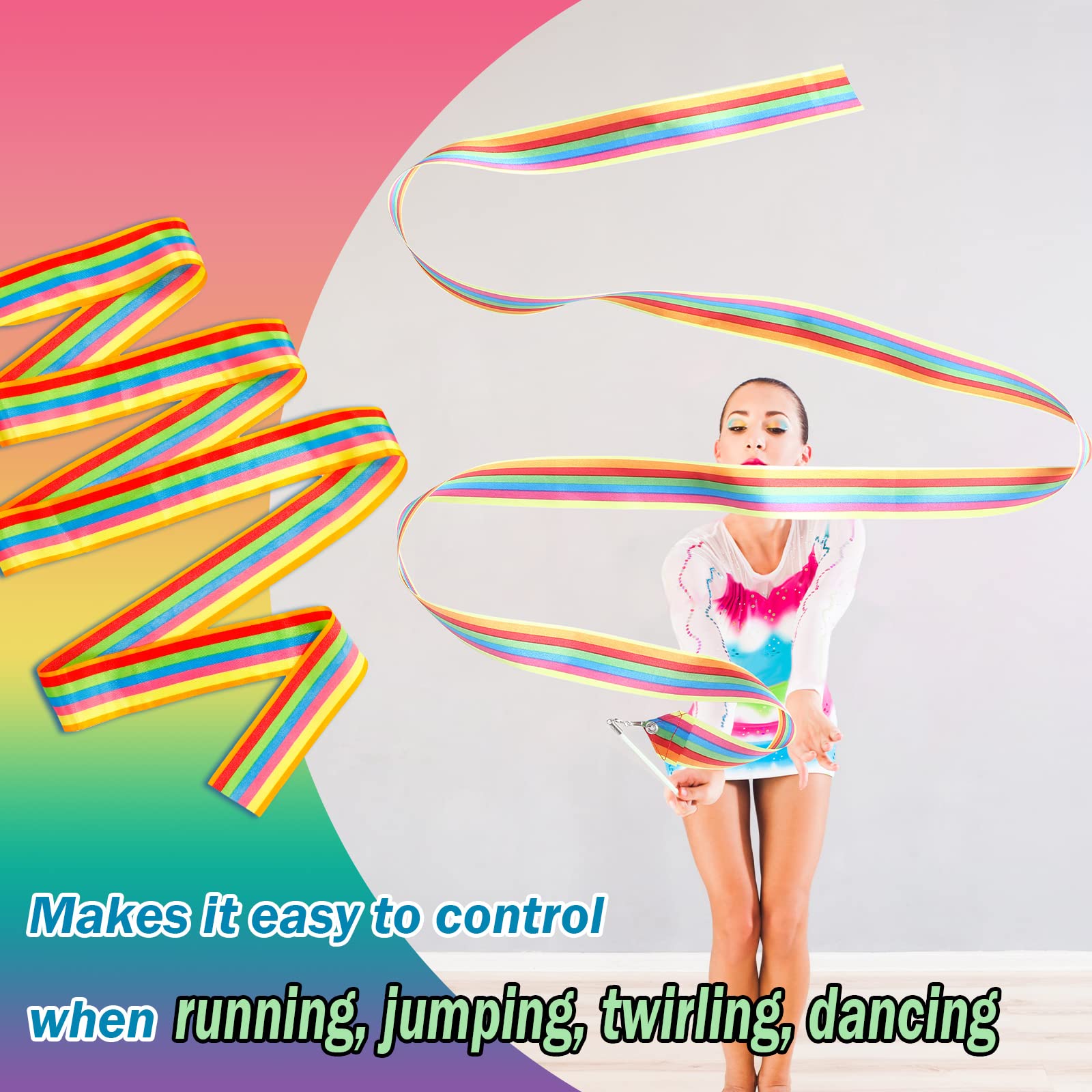 30 Pieces Gymnastics Wands Dancing Dance Ribbons Streamers Ribbon 6.6 Feet Artistic Rainbow Twirling Ribbons For Gymnastics Part