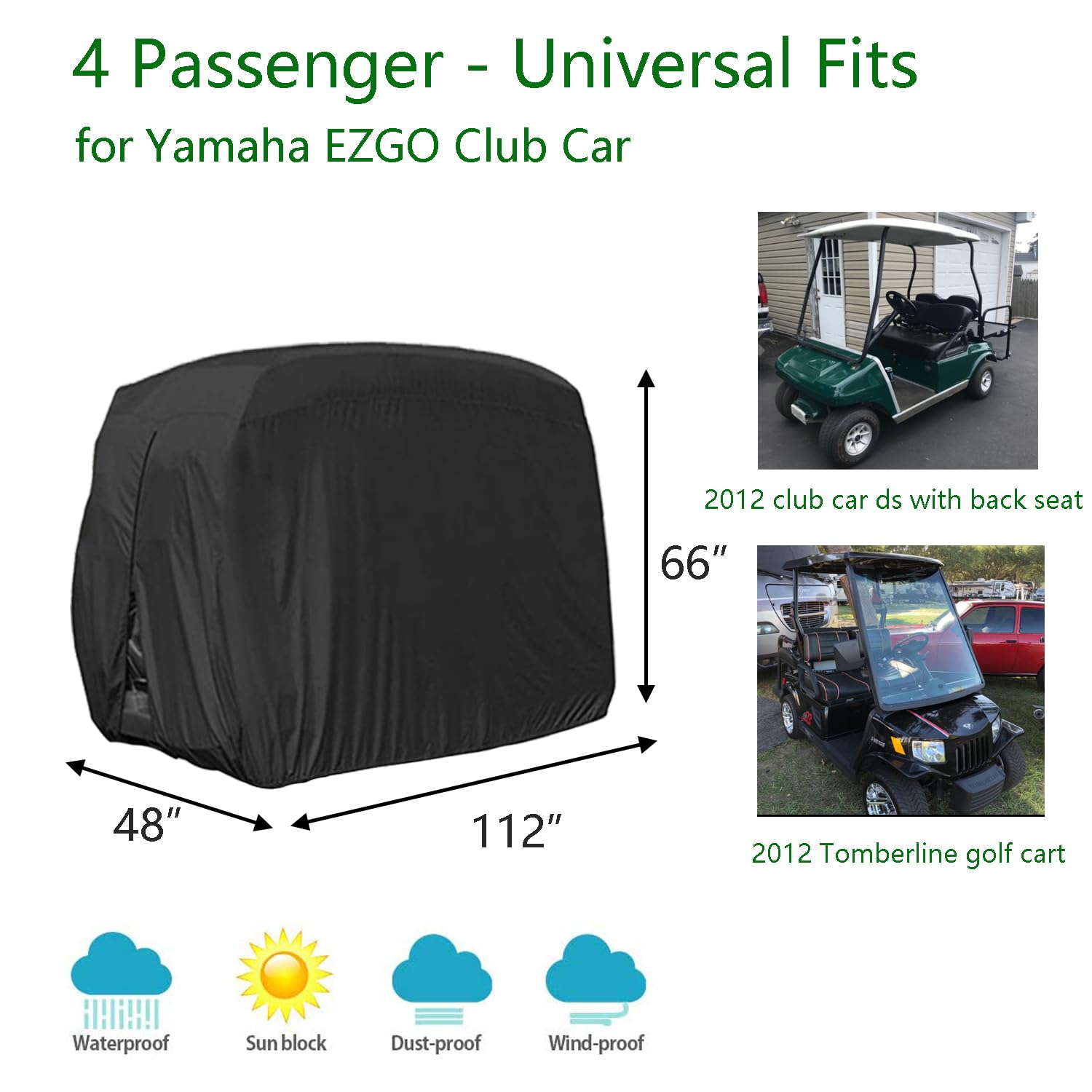 Flymei 4 Passenger Golf Cart Covers, Waterproof Outdoor Golf Cart Cover For Ez Go Club Car Yamaha Golf Carts, Dustproof 4 Seat C