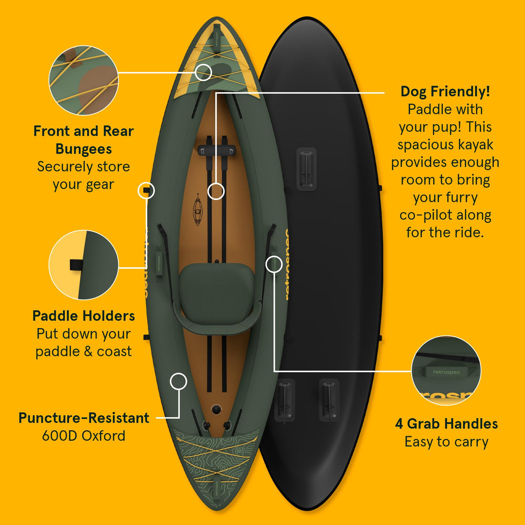Retrospec Coaster 1 Person Inflatable Kayak, 220lb Weight Capacity, Puncture Resistant, Lightweight Inflatable Kayak for Adults