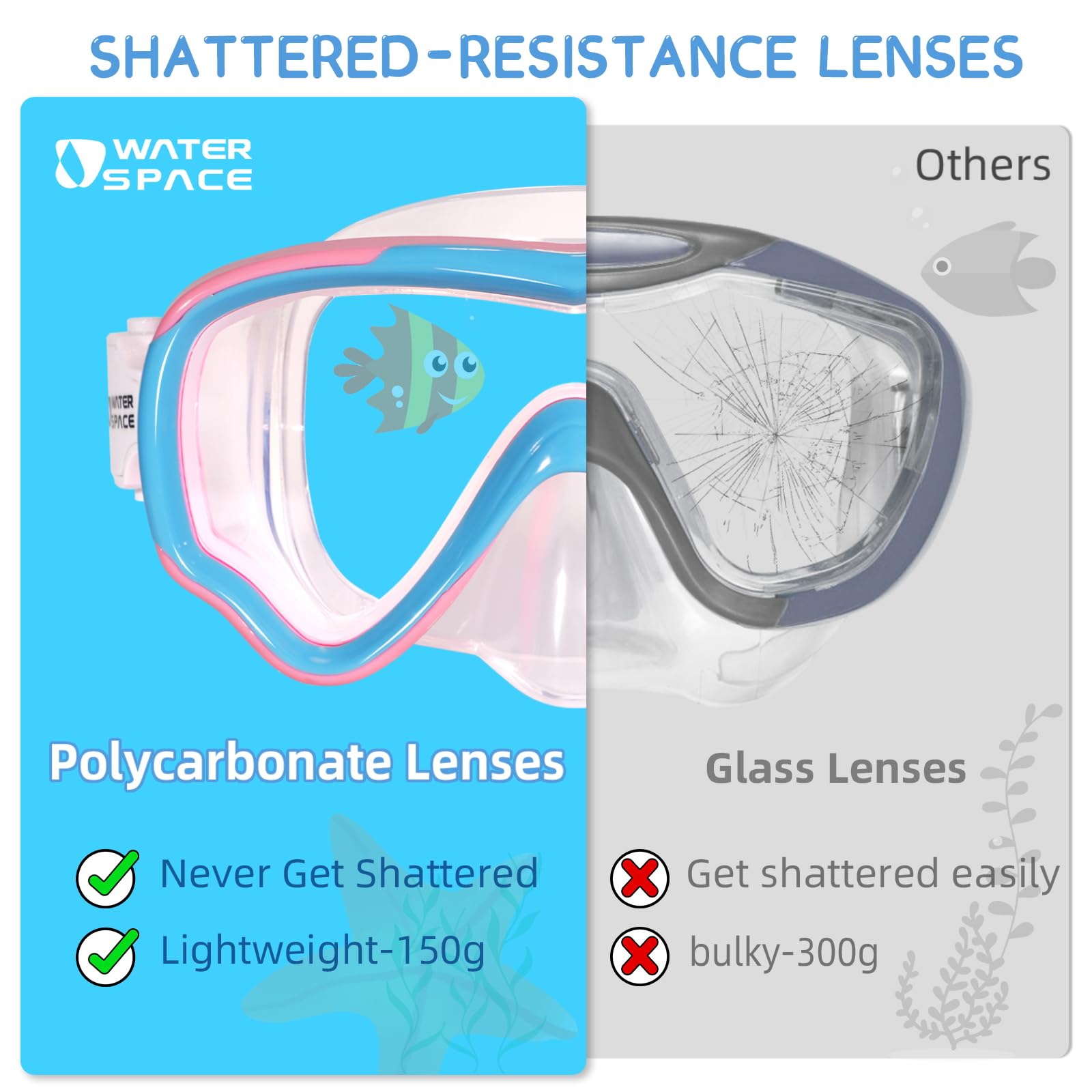 Water Space 2 Packs Swimming Goggles Swim Googles For Kids Toddler Girls Boys Youth 6-14 3-6 4-7, Swimming Goggles With Nose Cov