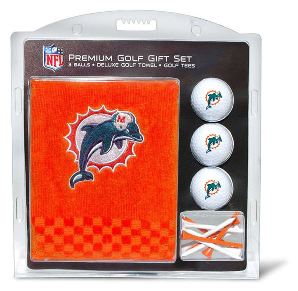 Team Golf Nfl Miami Dolphins Gift Set: Embroidered Golf Towel, 3 Golf Balls, And 14 Golf Tees 2-3/4'' Regulation, Tri-Fold Towel
