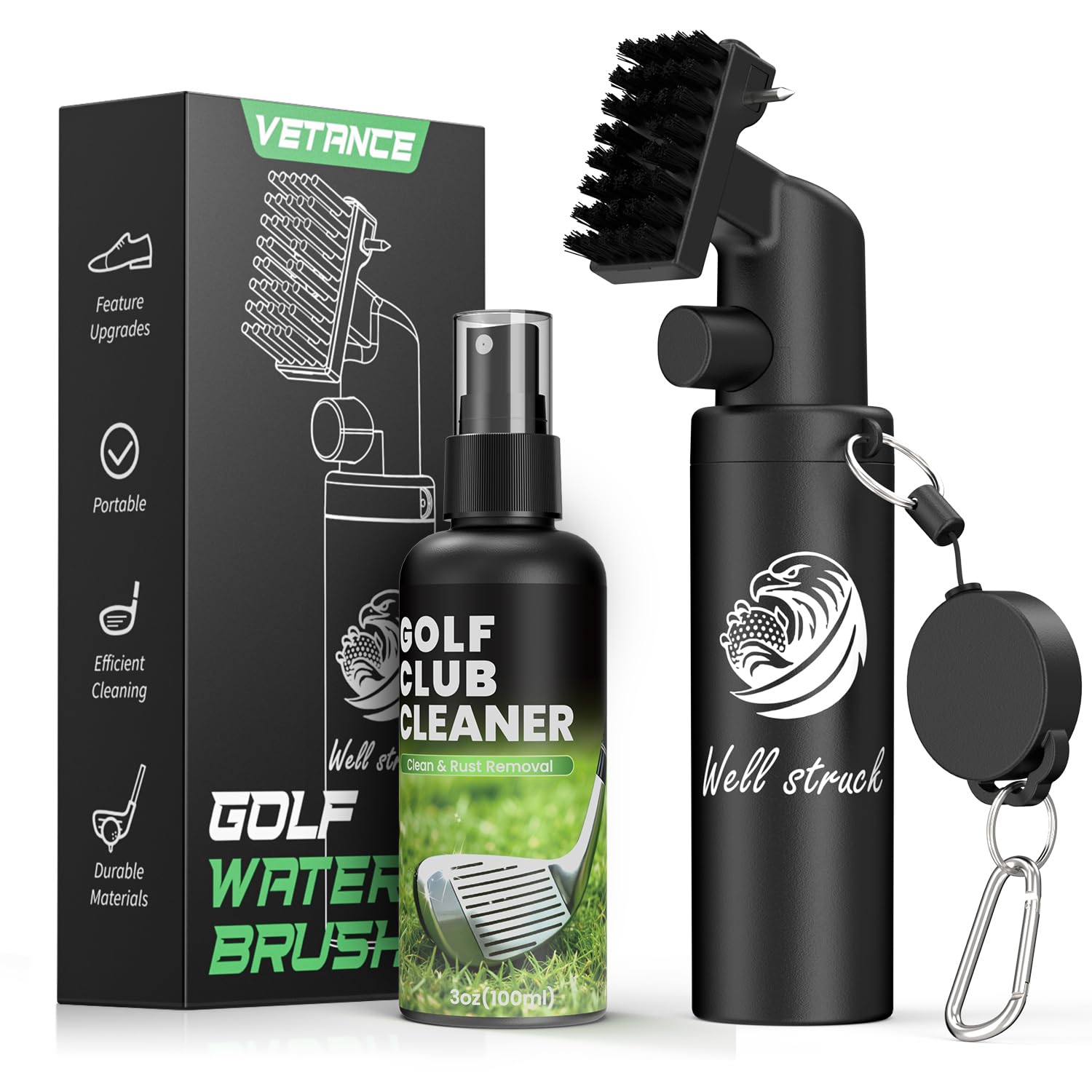 Golf Club Cleaner -Including New Designed Golf Club Brush and Cleaning Solution, Ergonomic Trigger, Groove Cleaner & Retainer Cl