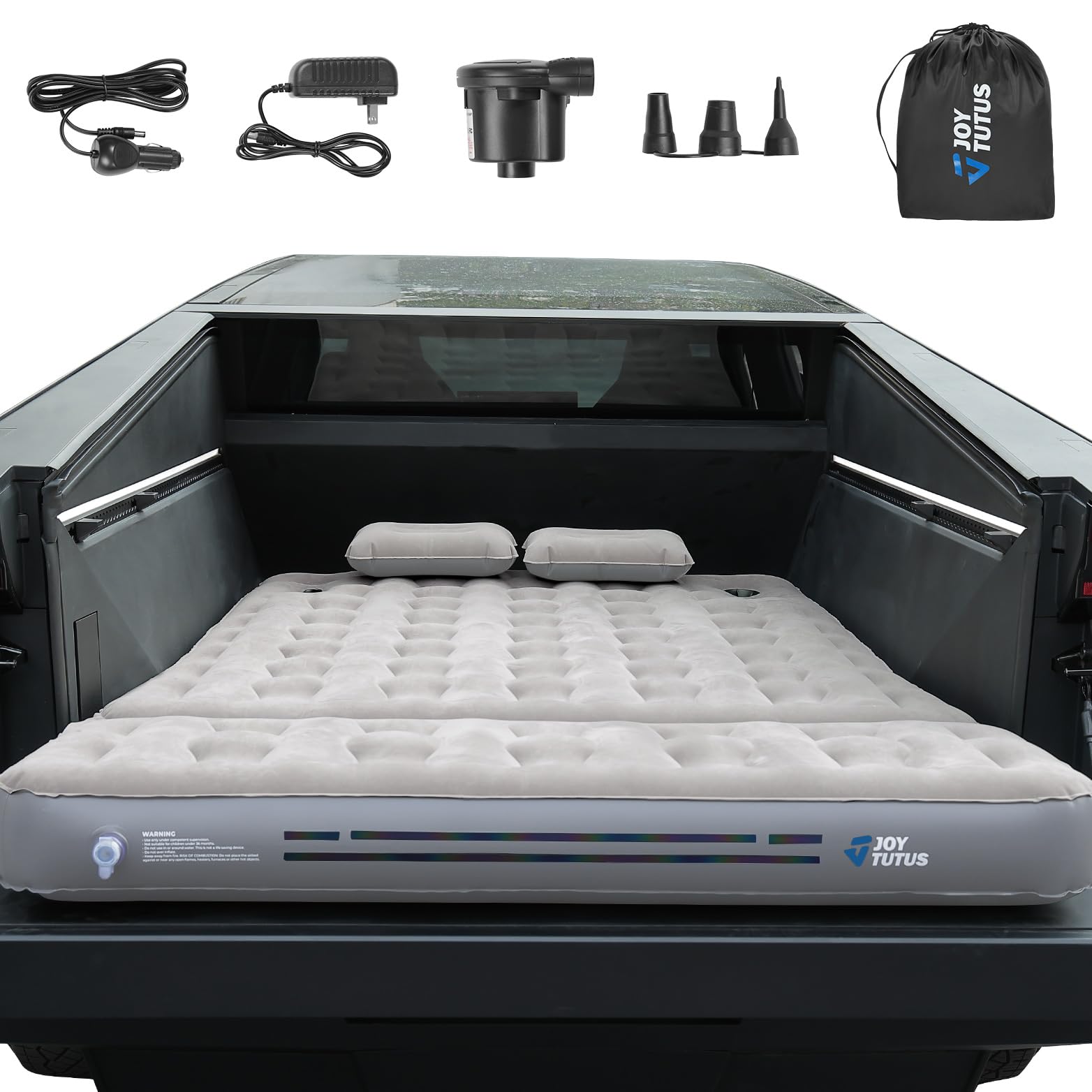 JOYTUTUS Truck Bed Air Mattress with 2 Pillows for Cybertruck Accessories Custom Fit Inflation Camping Air Bed with Built-in Pum