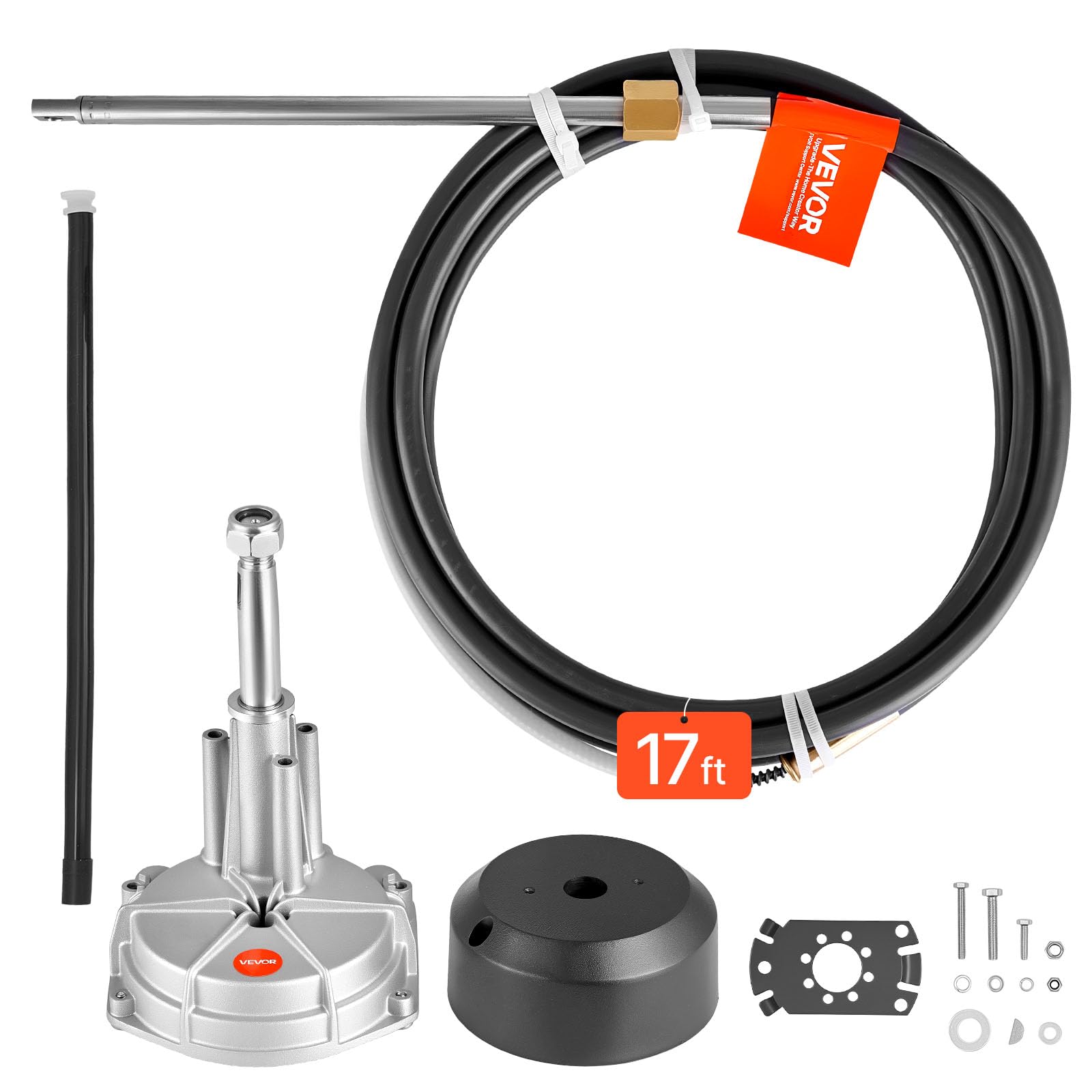 VEVOR Boat Steering System, 17 ft Boat Control Cable Outboard Rotary Steering System Kit with Aluminum Alloy Helm, Durable Marin
