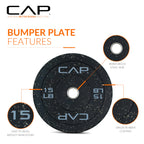 Cap Barbell Economy - Speckled Olympic Bumper Plate Set With Gray Logo, Black, 15 Lb Pair