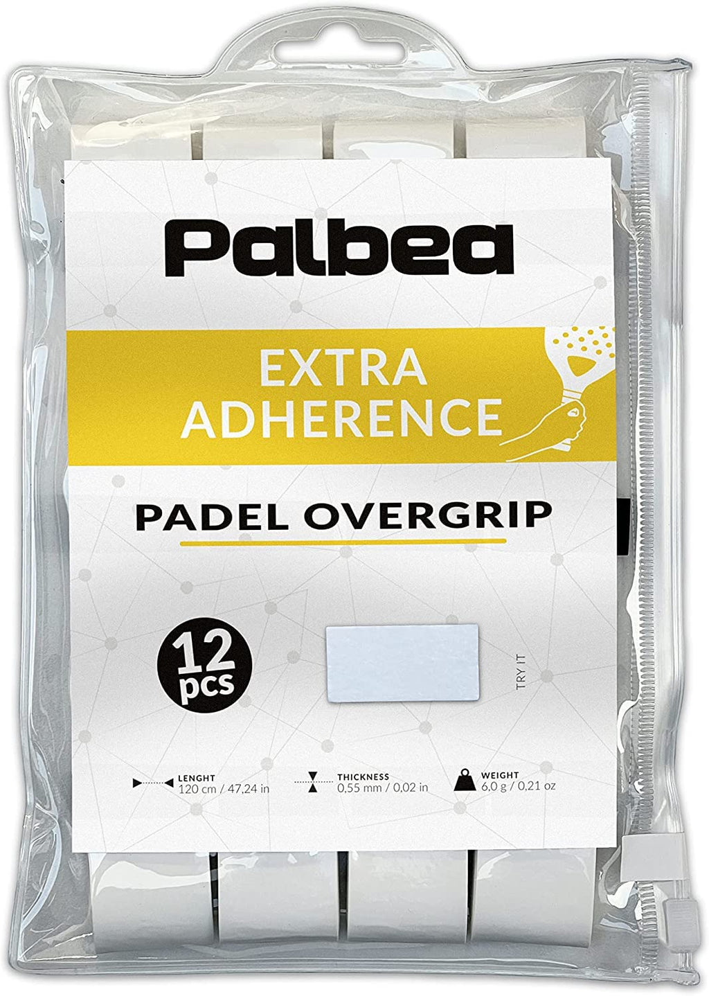Palbea White Padel Overgrip - Pack Of 12 - Extra Grip & High Sweat Absorption - Non-Slip & Soft Touch - Perfect For Padel, Tenni