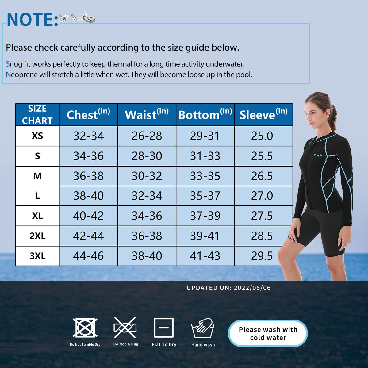 Goldfin Womens Wetsuit Top, 2Mm Neoprene Wetsuit Jacket Ladies Long Sleeve For Water Aerobics Diving Surfing Kayaking (Update Bl
