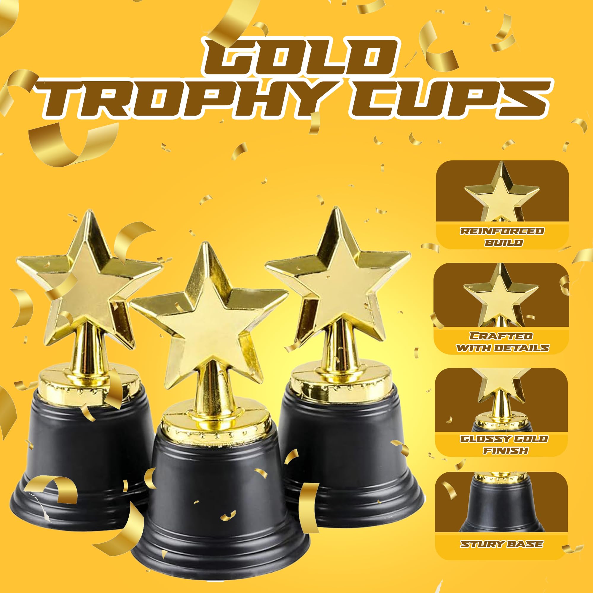 Star Trophy Awards - Pack Of 12 Bulk - 4.5 Inch, Gold Award Trophies For Kids Party Favors, Props, Rewards, Winning Prizes, Comp