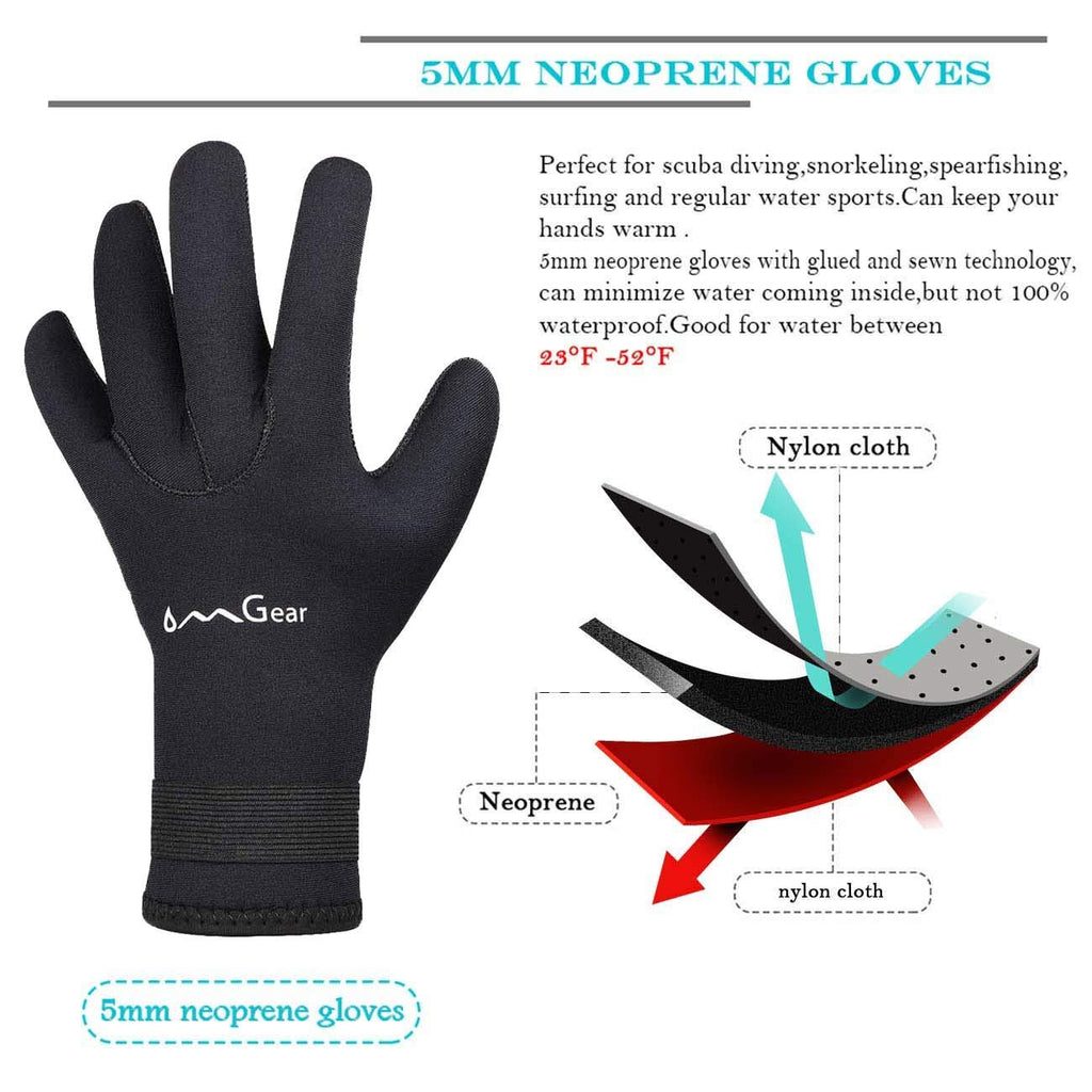 Omgear Neoprene Gloves Diving Wetsuit Gloves 3Mm Glued Anti-Slip Flexible Thermal With Adjustable Waist Strap For Snorkeling Scu