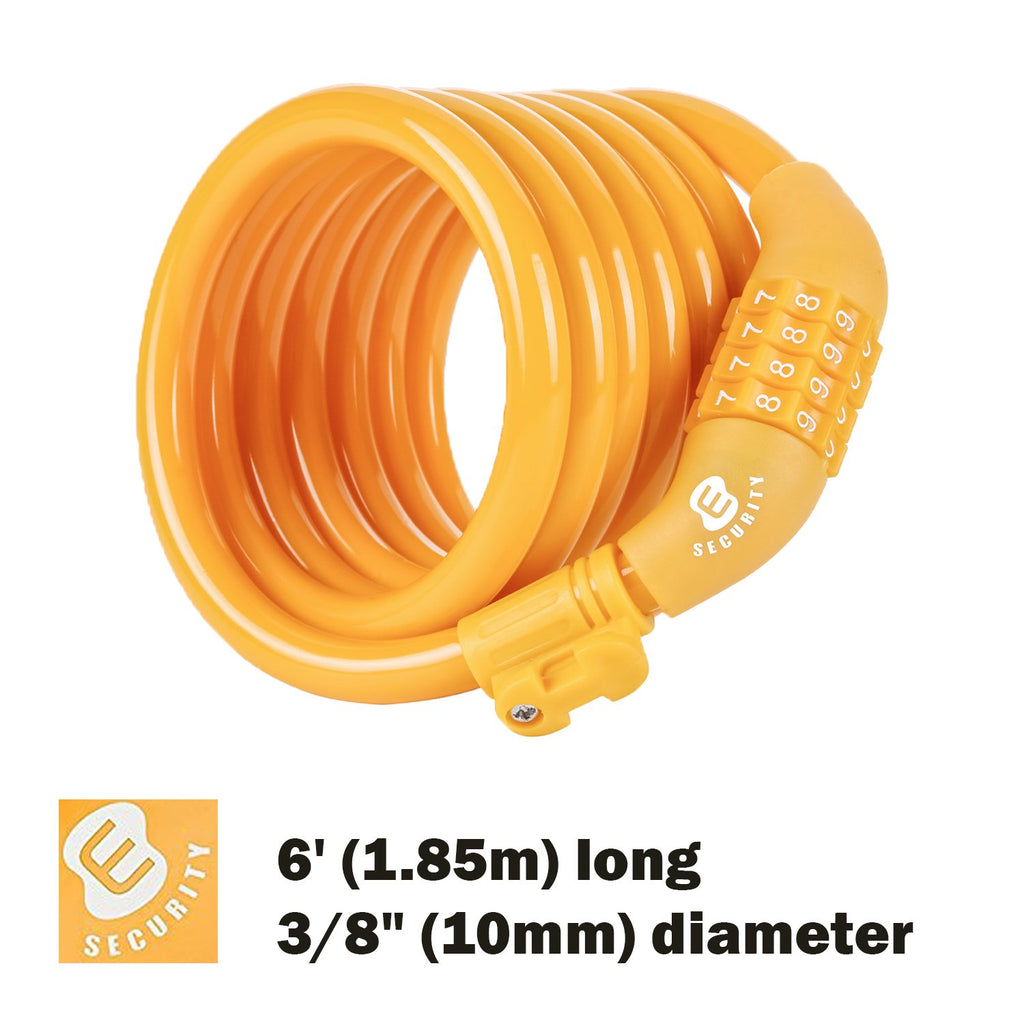 Etronic Security Bike Lock Self Coiling Resettable Combination Lock Bike Cable Lock, 6-Feet X 3/8-Inch - Yellow