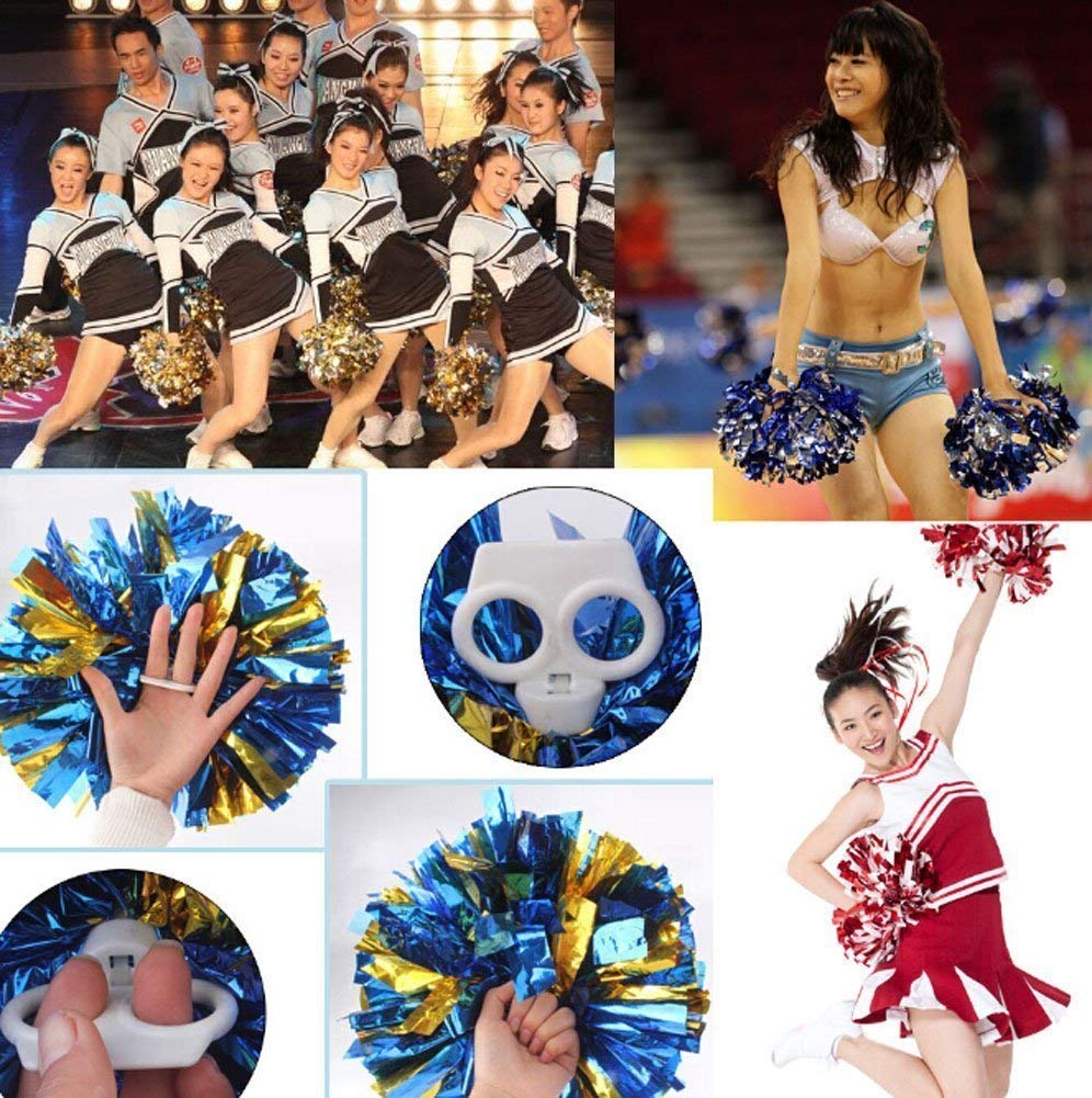 Puzine 2Pack 12'' Cheerleading Metallic Foil & Plastic Ring Pom Poms Cheerleading Poms (Pink And Silver)