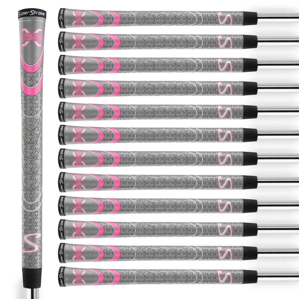 SuperStroke Cross Comfort Golf Club Grip, Gray/Pink (Undersize), Pack of 13 Soft & Tacky Polyurethane That Boosts Traction X-Sty