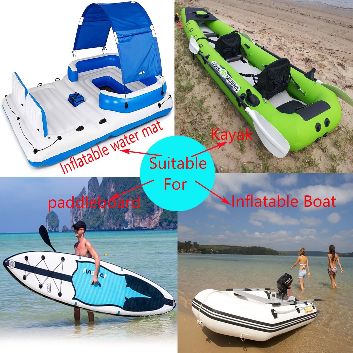 6Pieces Pad/Patch D Rings For Pvc Inflatable Boat Canoe Raft Stainless Steel D-Ring Dinghy Kayak Surfboard Paddle Board (Blue)