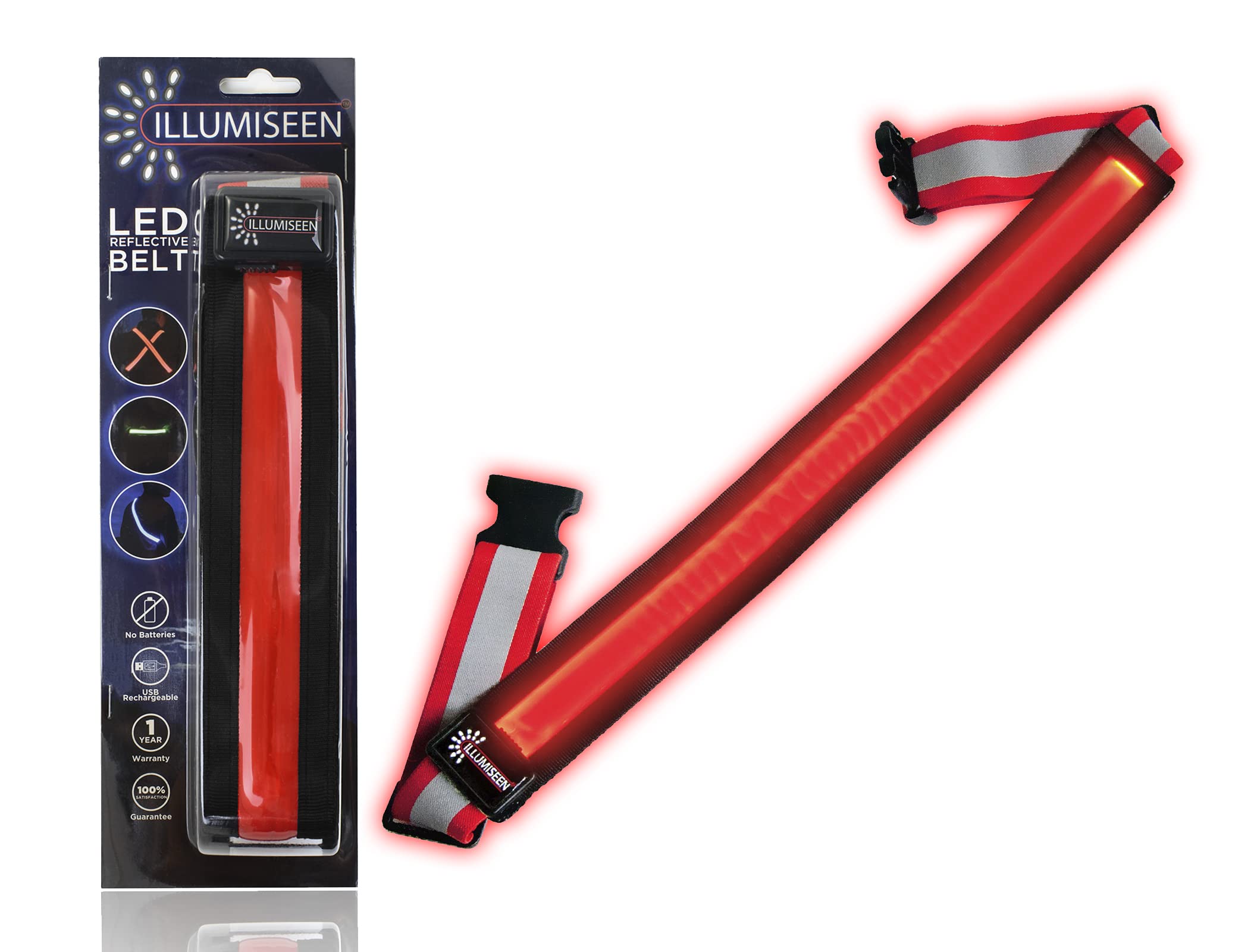 Illumiseen Led Reflective Belt Sash  High Visibility Led Lights With 2 Lighting Modes  Adjustable Quick Release Buckle  Usb Rech