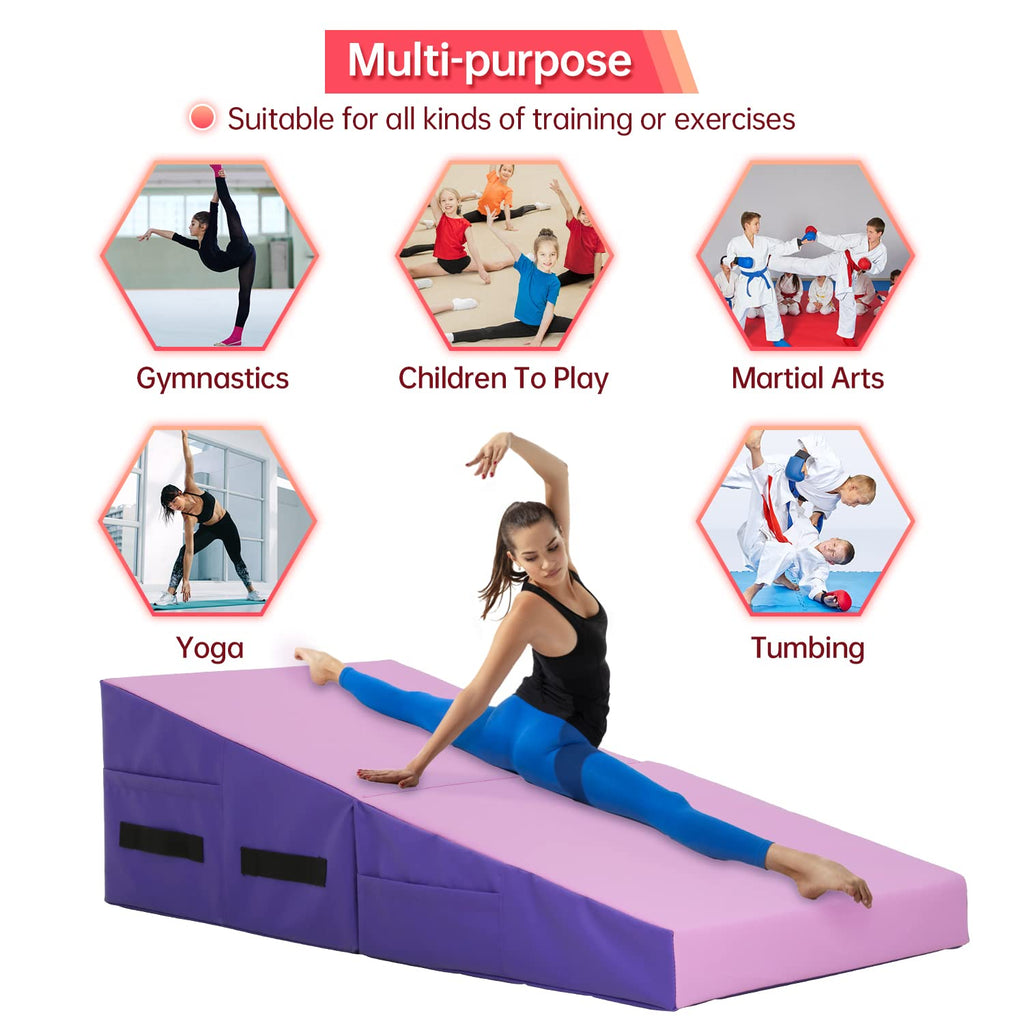 Gymnastics Mat 48   X24   X14    Incline Tumbling Mats For Home Gym, Folding Exercise Mat With Non-Slip Pvc Surface & Handles, C