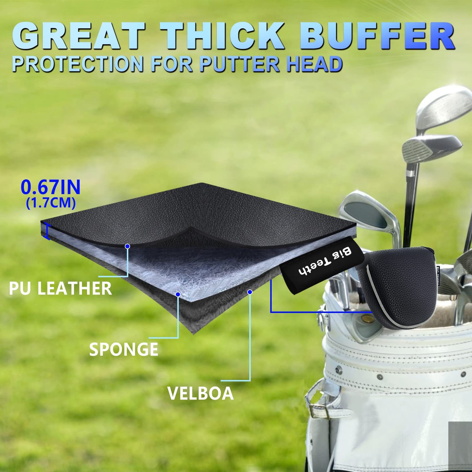Big Teeth Golf Mallet Putter Cover Headcover Club Protector Magnetic Closure Don'T Fit Iron Material Putter For Scotty Cameron T