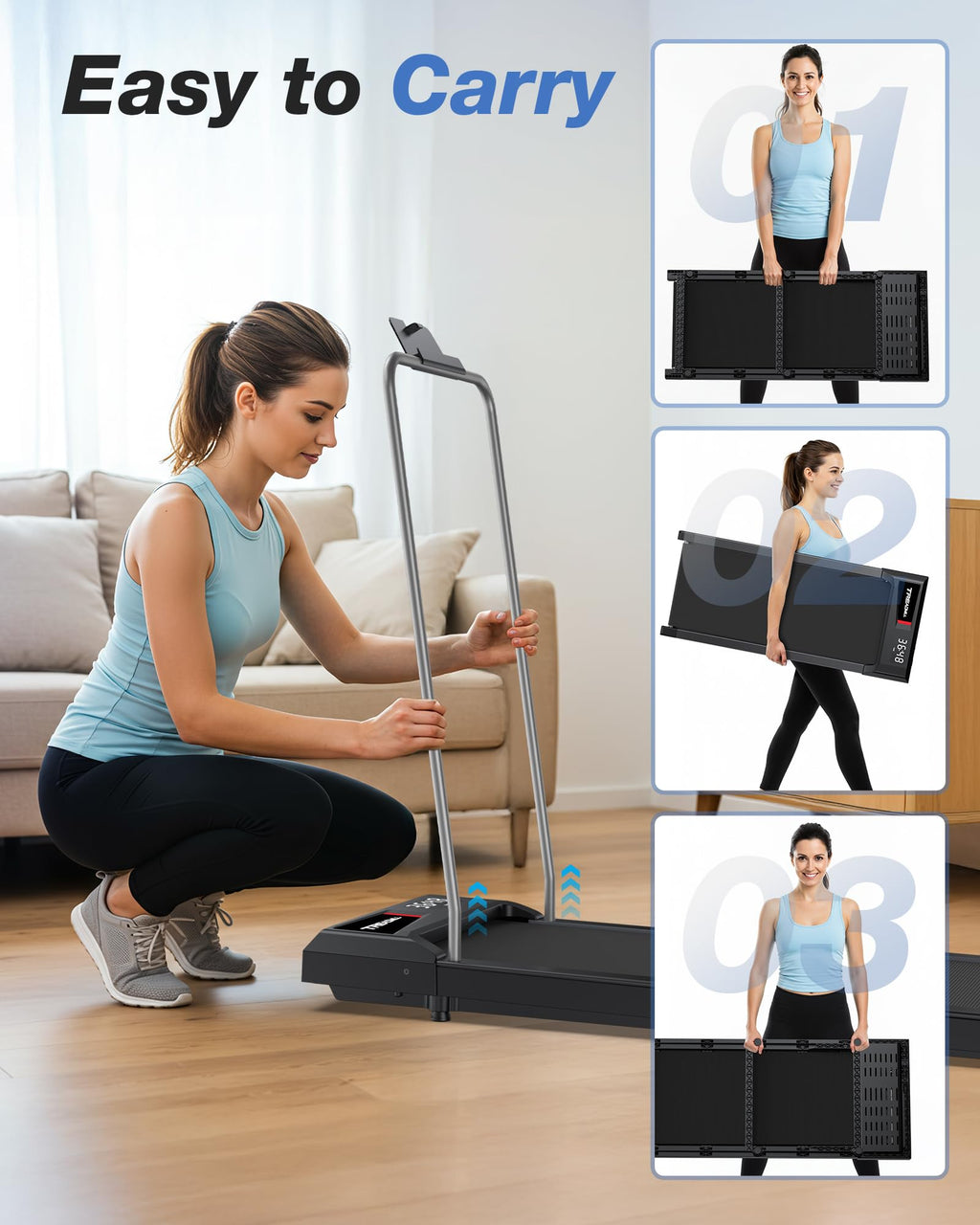 Walking Pad Treadmill With Handle Bar, Under Desk Treadmills For Home Small Office, 5.0 Mph Walking Pads With 10% Incline, Porta