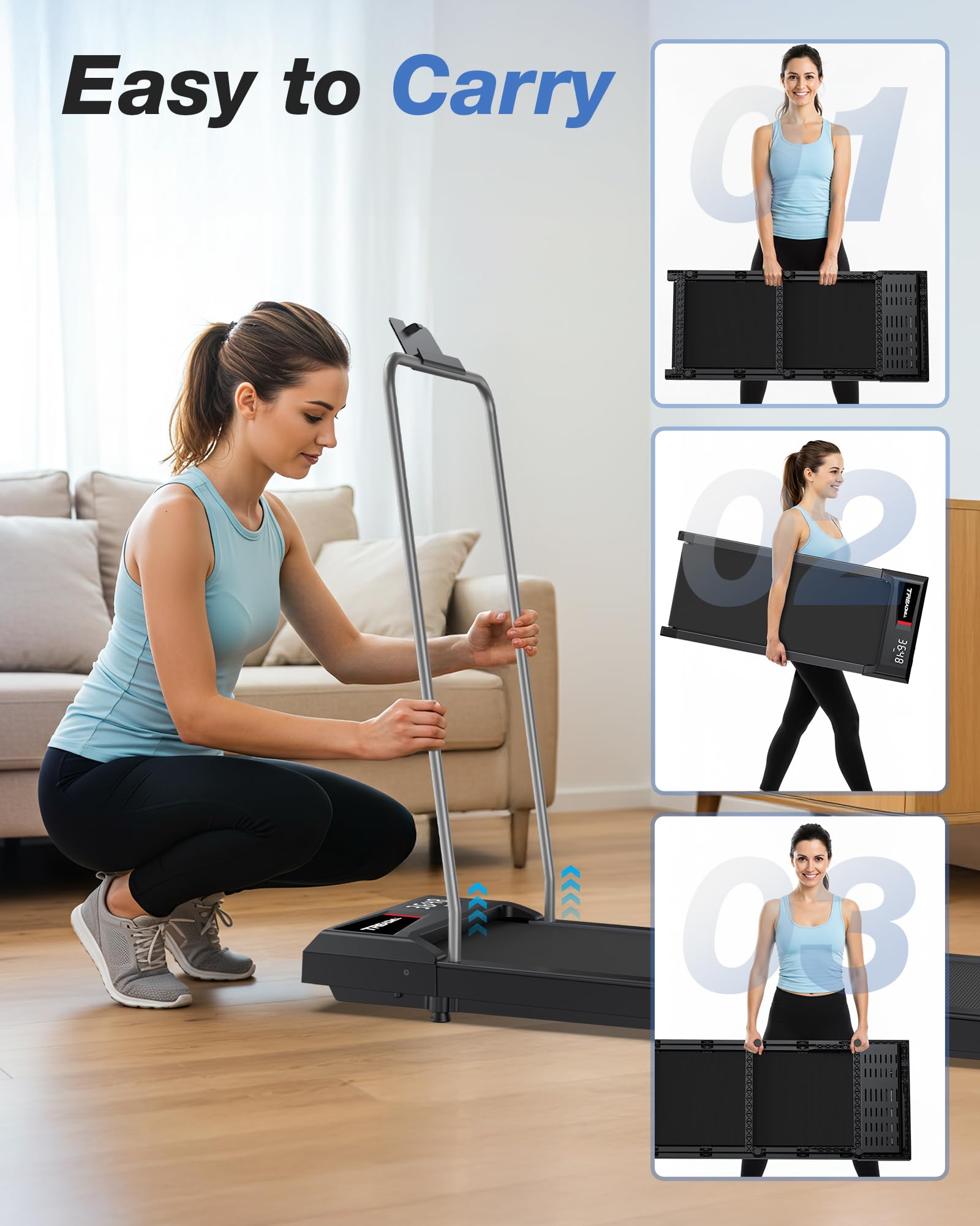 Walking Pad Treadmill With Handle Bar, Under Desk Treadmills For Home Small Office, 5.0 Mph Walking Pads With 10% Incline, Porta