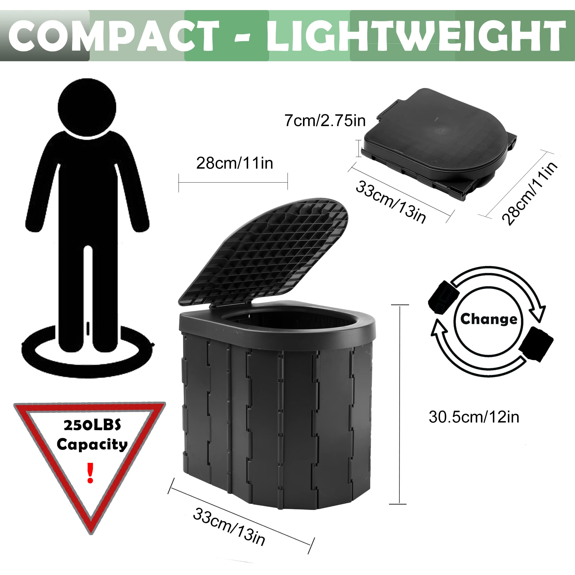 Camping Toilet, Portable Toilet For Adults & Kids, Kinspory Foldable Potty & Outdoor Emergency Sanitation Products, Trash Can, S