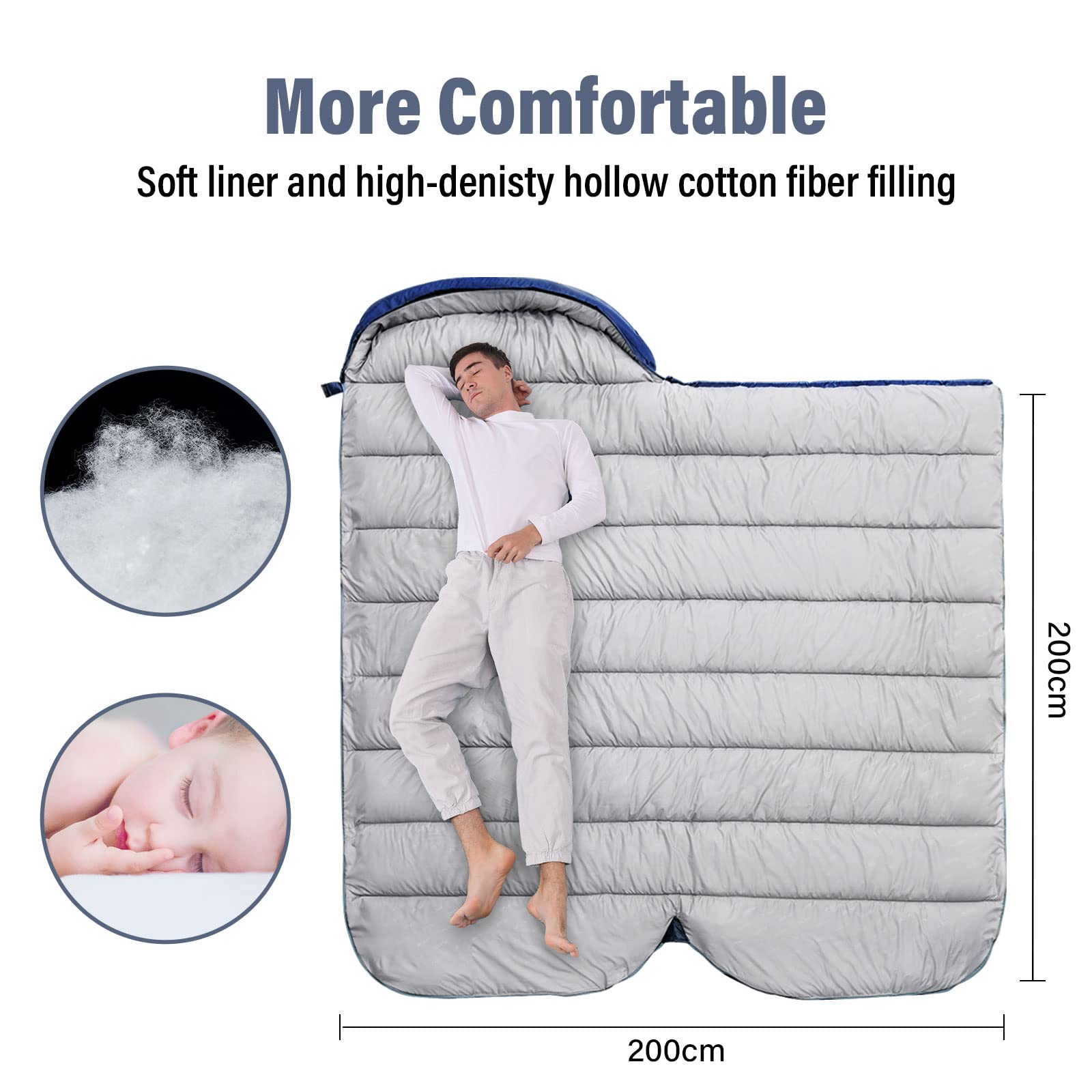 Bisinna Xxl Sleeping Bag(90.55X39.37) For Big And Tall Adults,3-4 Seasons Plus Size Warm And Comfortable Waterproof Lightweight