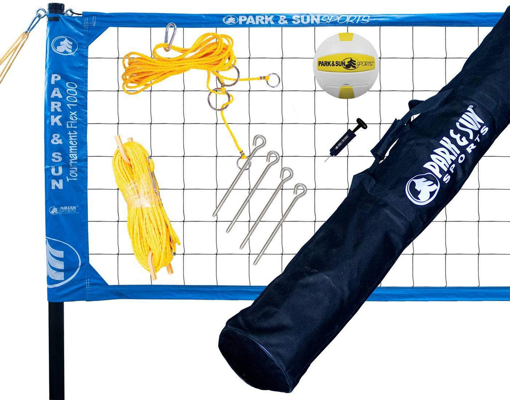 Park & Sun Sports Tournament Flex 1000: Portable Outdoor Volleyball Net System, Blue