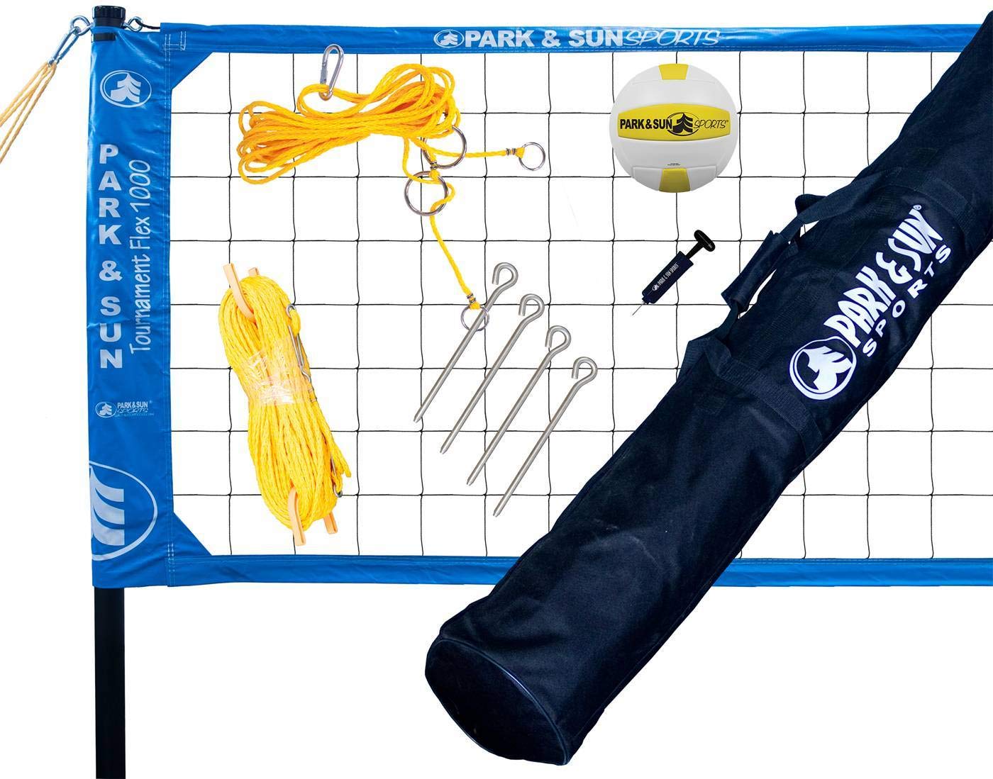 Park & Sun Sports Tournament Flex 1000: Portable Outdoor Volleyball Net System, Blue