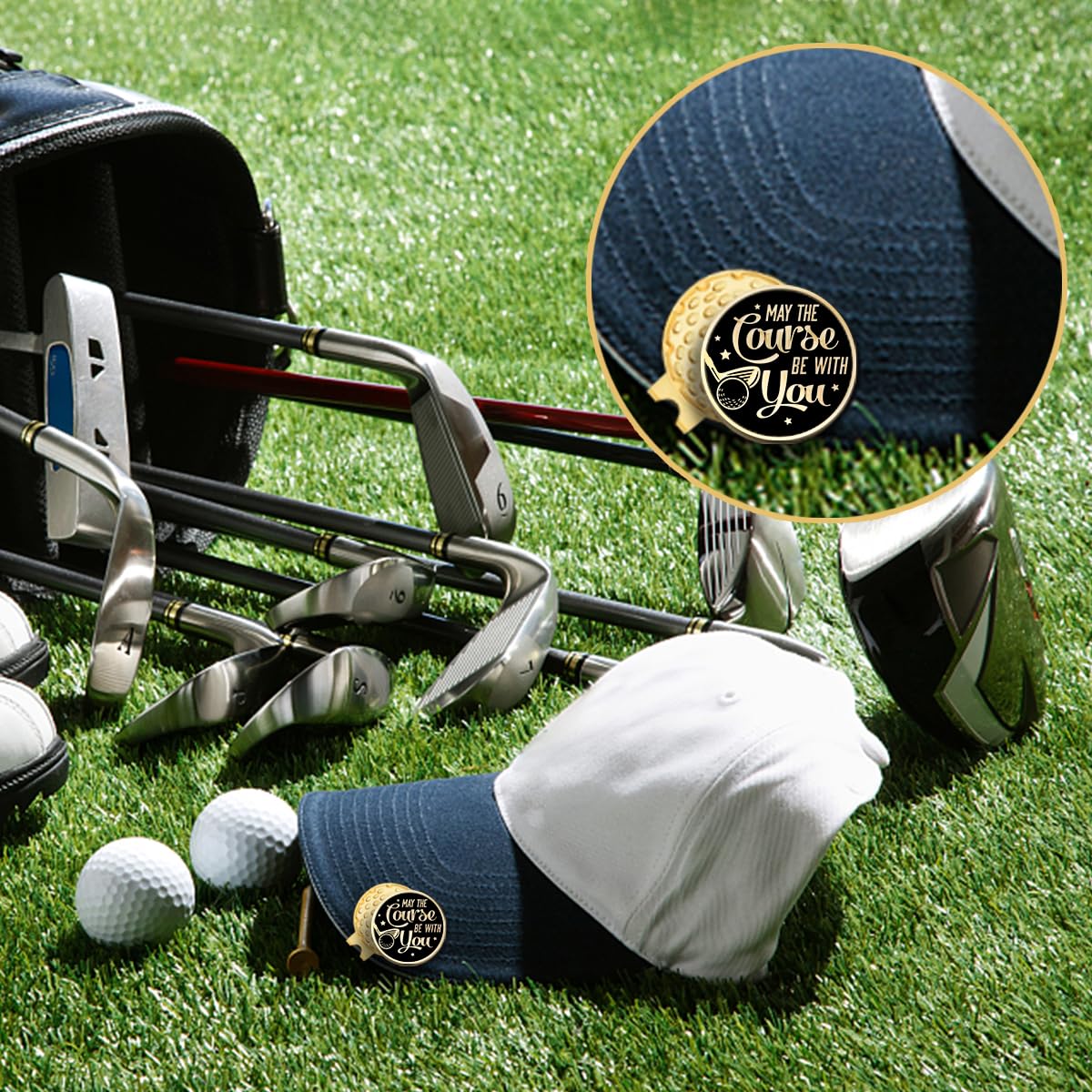 Geygie May The Course Be With You Black Gold Golf Ball Marker With Magnetic Hat Clip, Golf Accessories For Men Women, Golf Gifts
