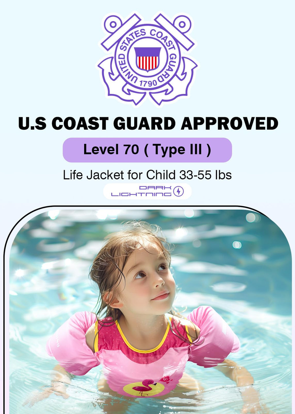 Dark Lightning Toddler Floaties, Swim Vest For Boys And Girls Age 2-7 Years Old, 20-50 Pounds Children Water Wings Arm Floaties