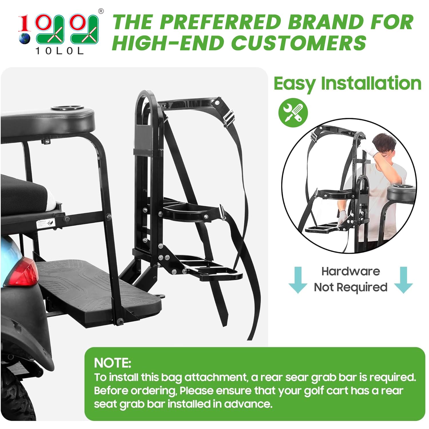 10L0L Universal Golf Cart Bag Holder Rack For Yamaha, Ezgo, Club Car Rear Seat Grab Bar, Don'T Occupy The Back Seat Space, No Dr