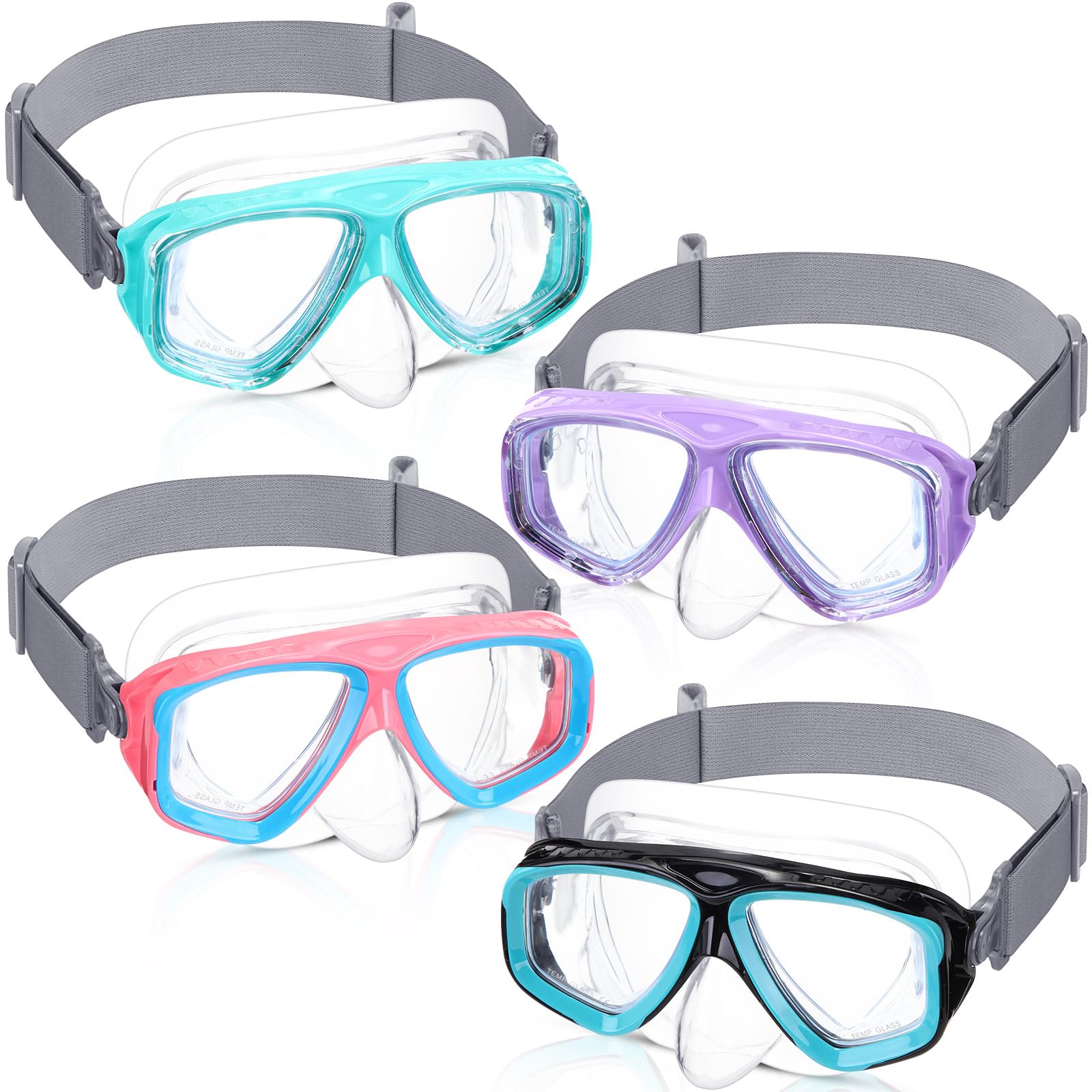 Flutesan 4 Pcs Kids Youth Swim Goggles with Nose Cover Elastic Strap Diving Swim Mask Swimming Waterproof Snorkel Goggle(Blue Pi