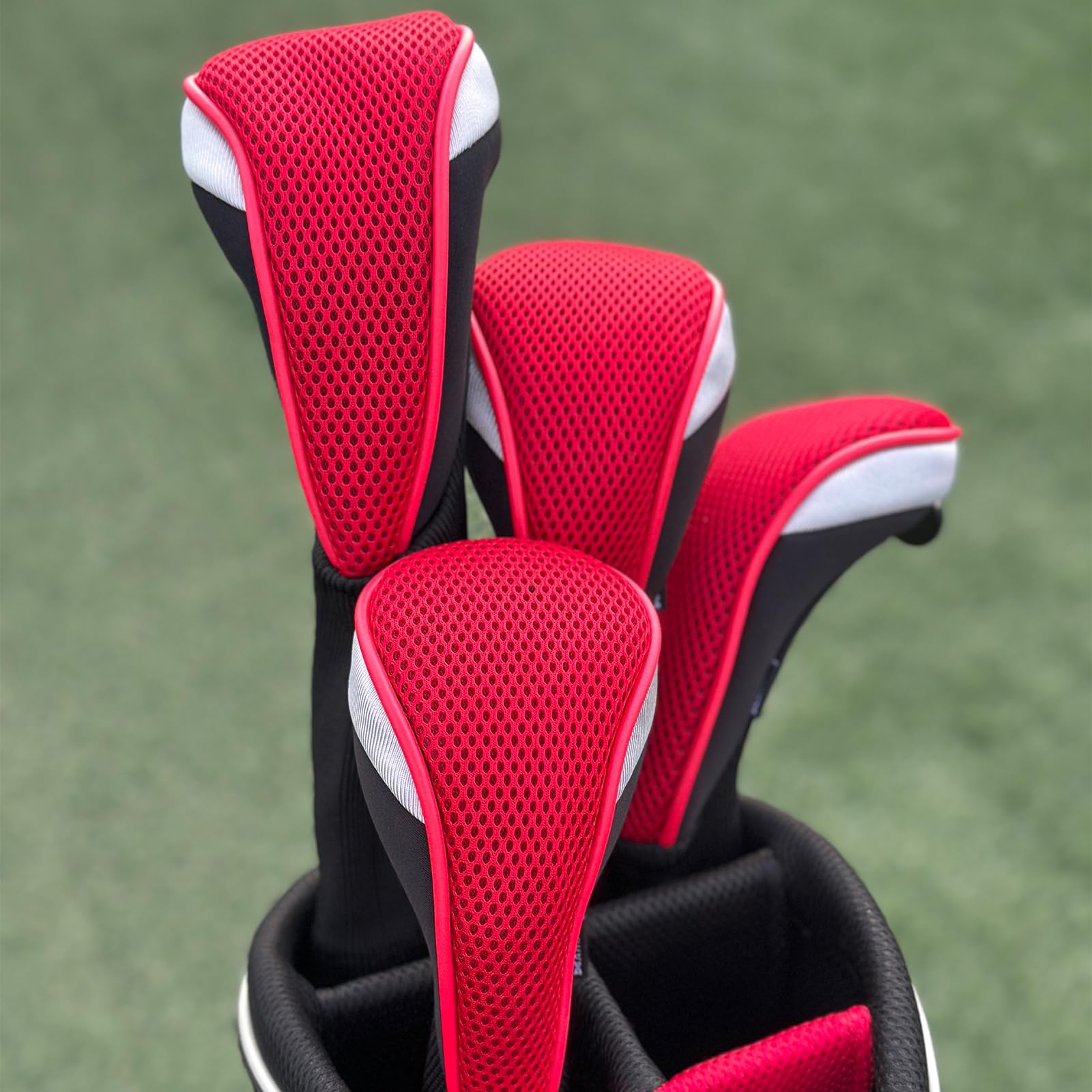 Andux 6Pcs/Set Golf Club Head Covers Long Neck (3Pcs Hybrid Covers + 3Pcs Wood Covers) (Black/Red)