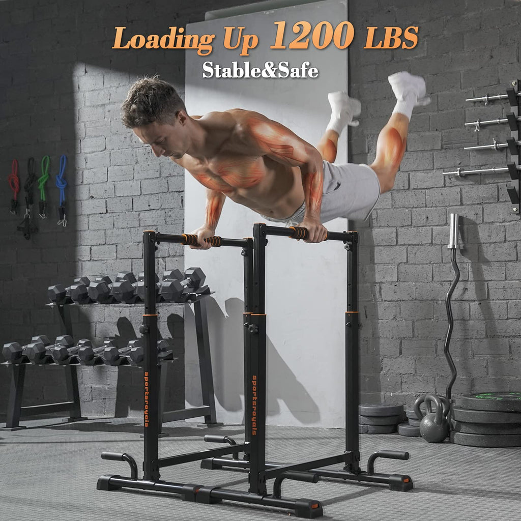 Sportsroyals Dip Bar, Adjustable Parallel Bars For Home Use, Dip Station With 6 Height Level & 1200Lbs Weight Limit