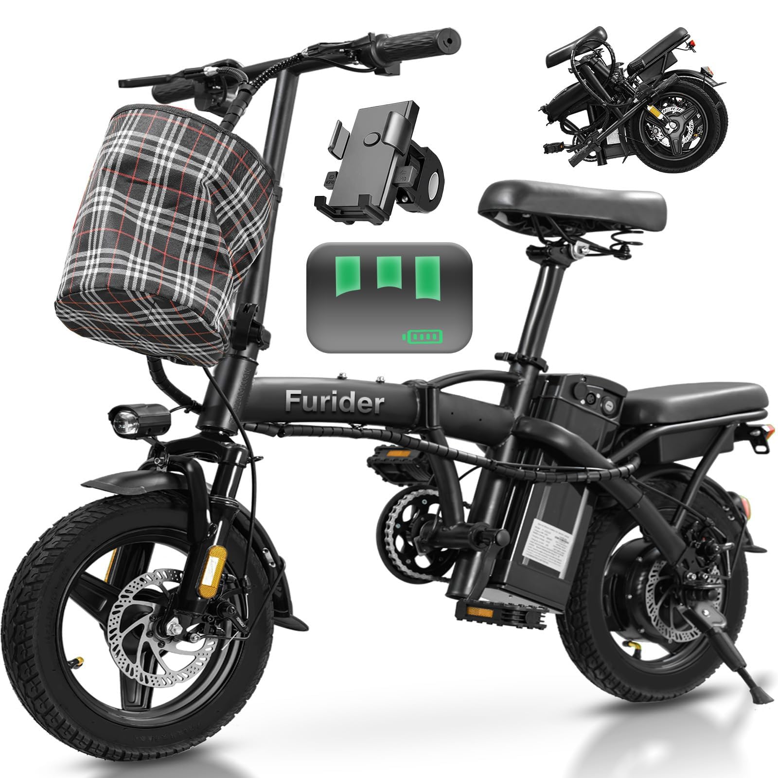 Electric Bike for Adults Teens, Commuter City Folding ebike with 560W Motor and 48V Battery, 24MPH 3-Level Pedals Assist, Dual D