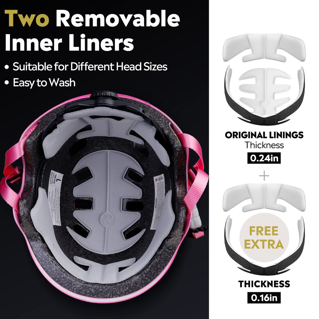 OutdoorMaster Skateboard Cycling Helmet - Two Removable Liners Ventilation Multi-Sport Scooter Roller Skate Inline Skating for K