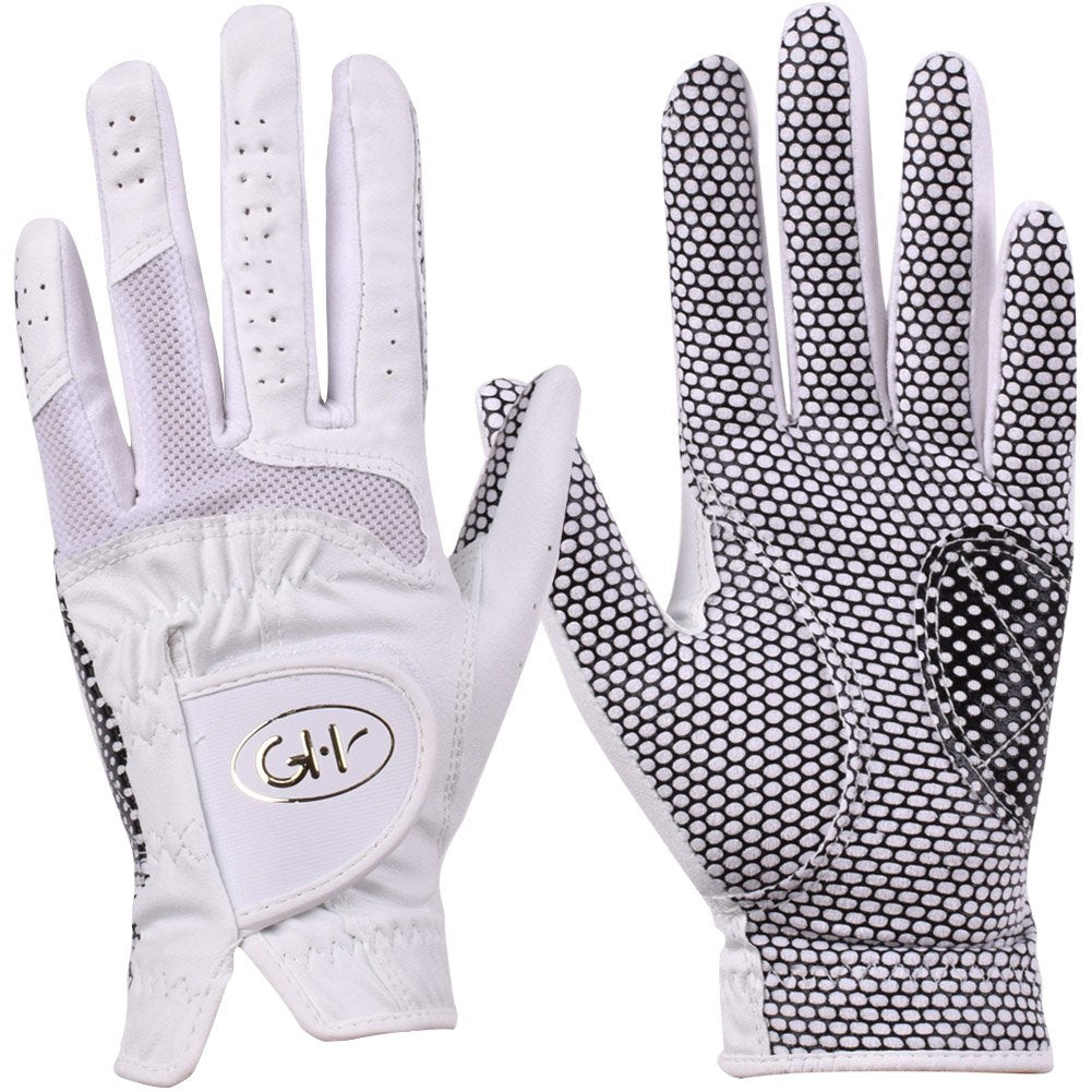 Gh Womens Leather Golf Gloves One Pair - Plain Both Hands (White, 21 (L))