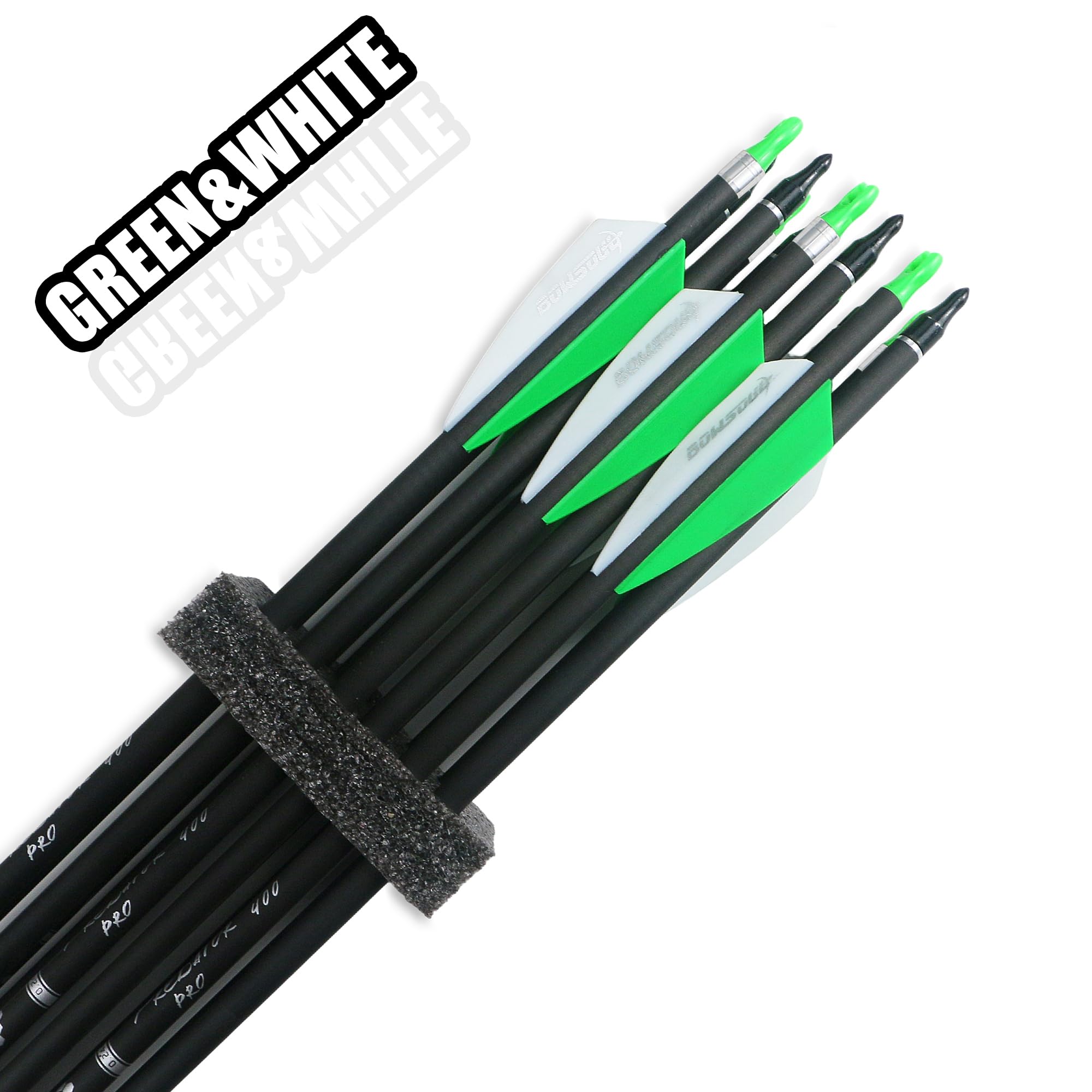 Bowsoul 30Inch Hunting Carbon Archery Arrows With 2.75    High Hardness Vanes Spine 400 For Compound Bow And Recurve Bow (Green