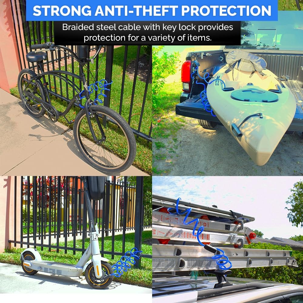Dockslocks Coiled Security Cable With Key Lock (5, 10, 15, 20 Or 25 Lengths), Weatherproof Multi-Purpose Anti-Theft Protection F