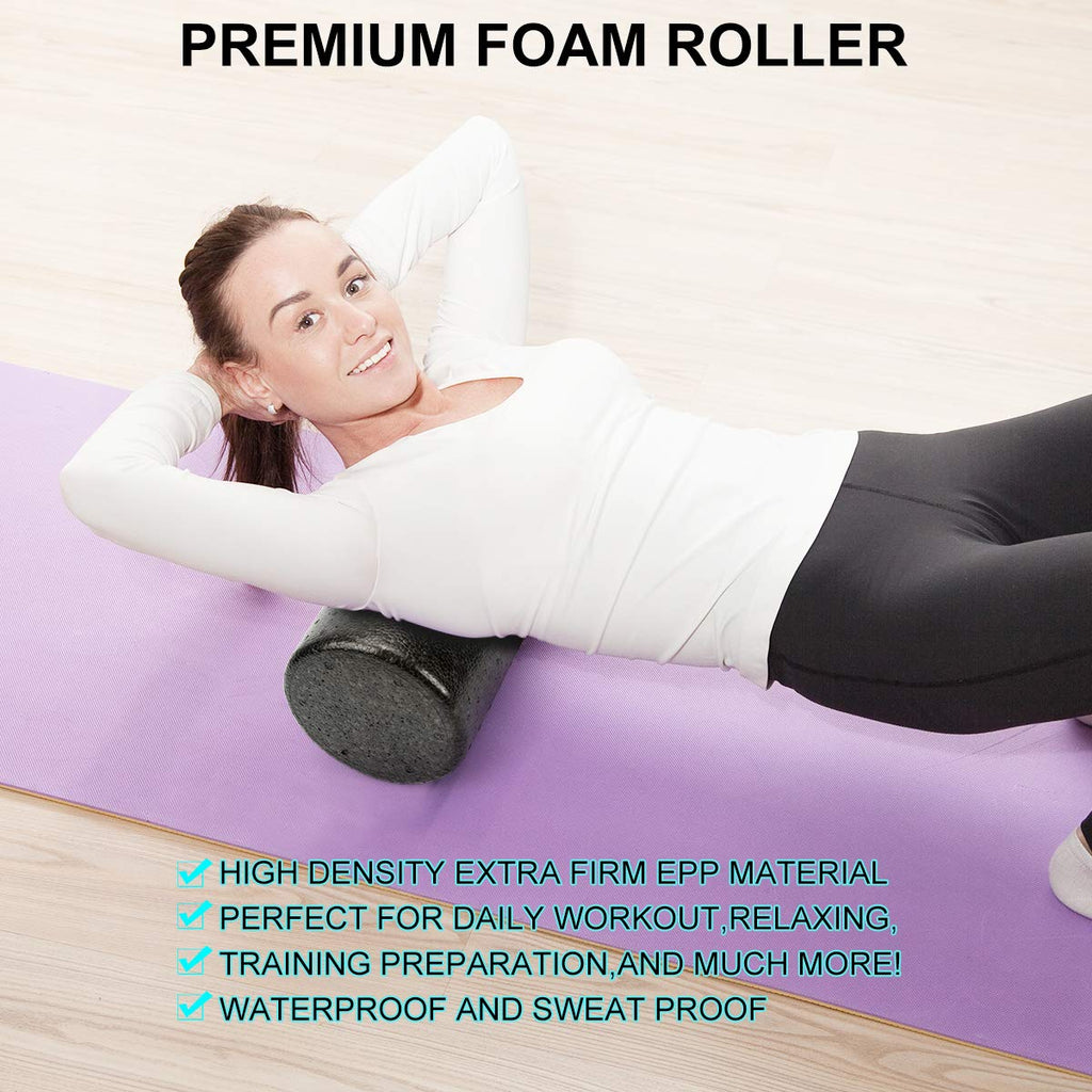Foam Roller Set - High Density Back Roller, Muscle Roller Stick,2 Foot Fasciitis Ball, Stretching Strap, Peanut Massage Ball For